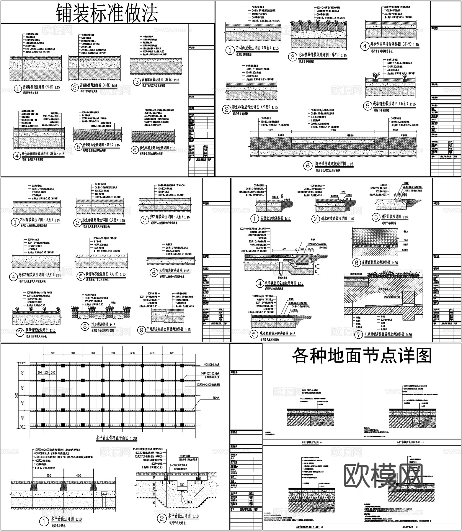 地面收口铺装交接收边瓦片铺装砾石线停车场铺装节点大样CAD图cad施工图