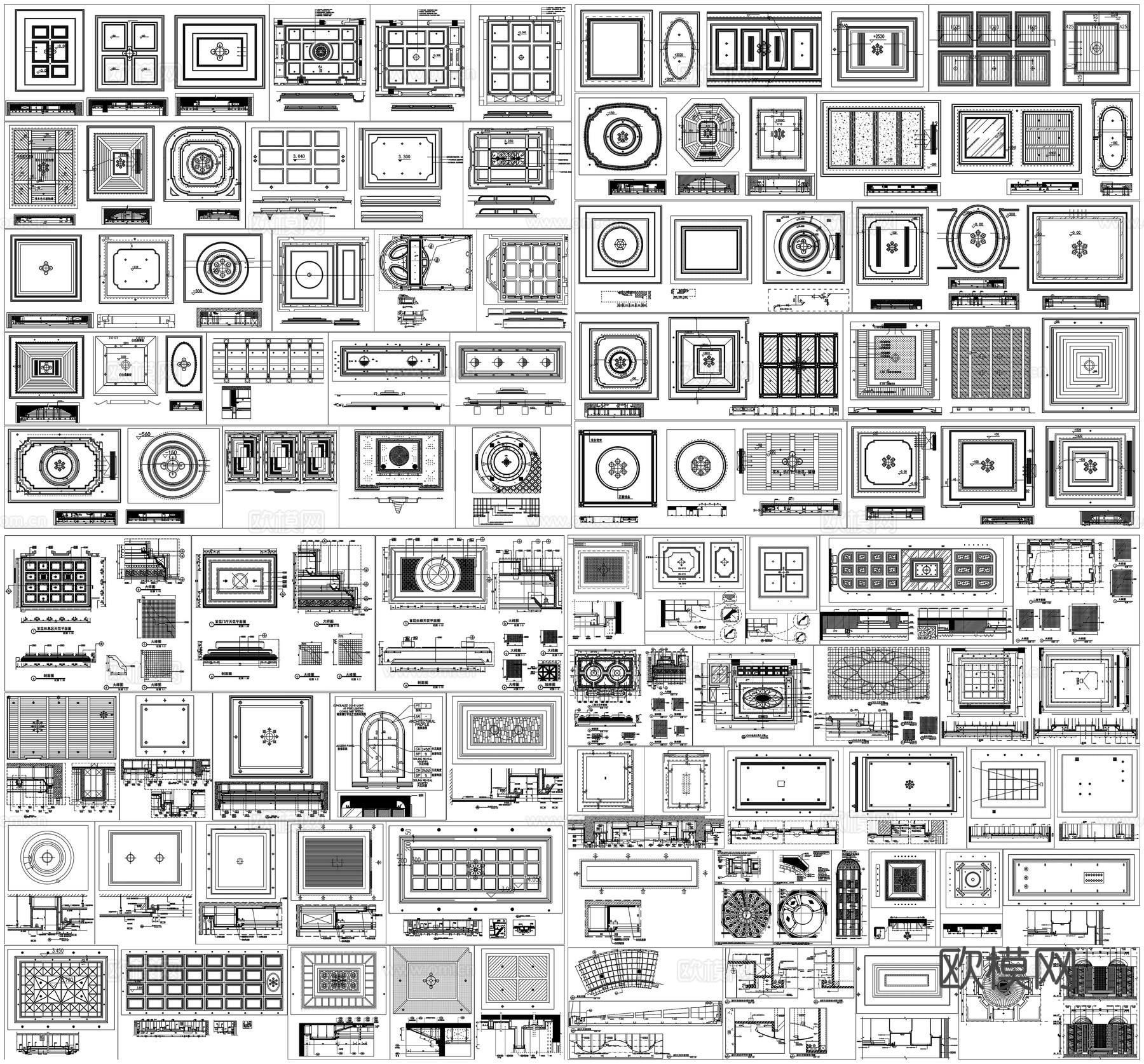 天花吊顶平面剖面节点详图CAD素材图库cad施工图