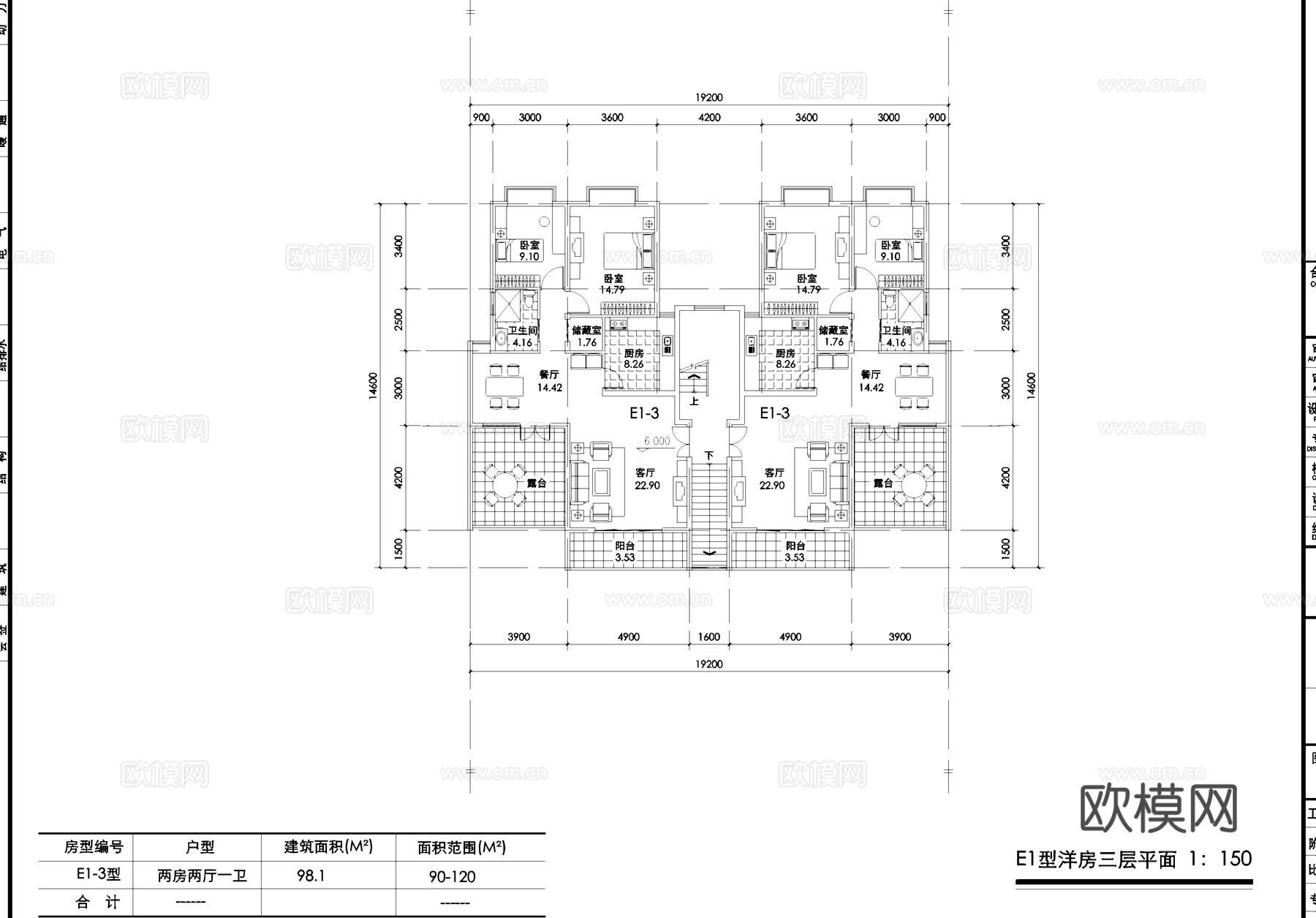 四层花园洋房建筑平剖面CAD施工图cad施工图