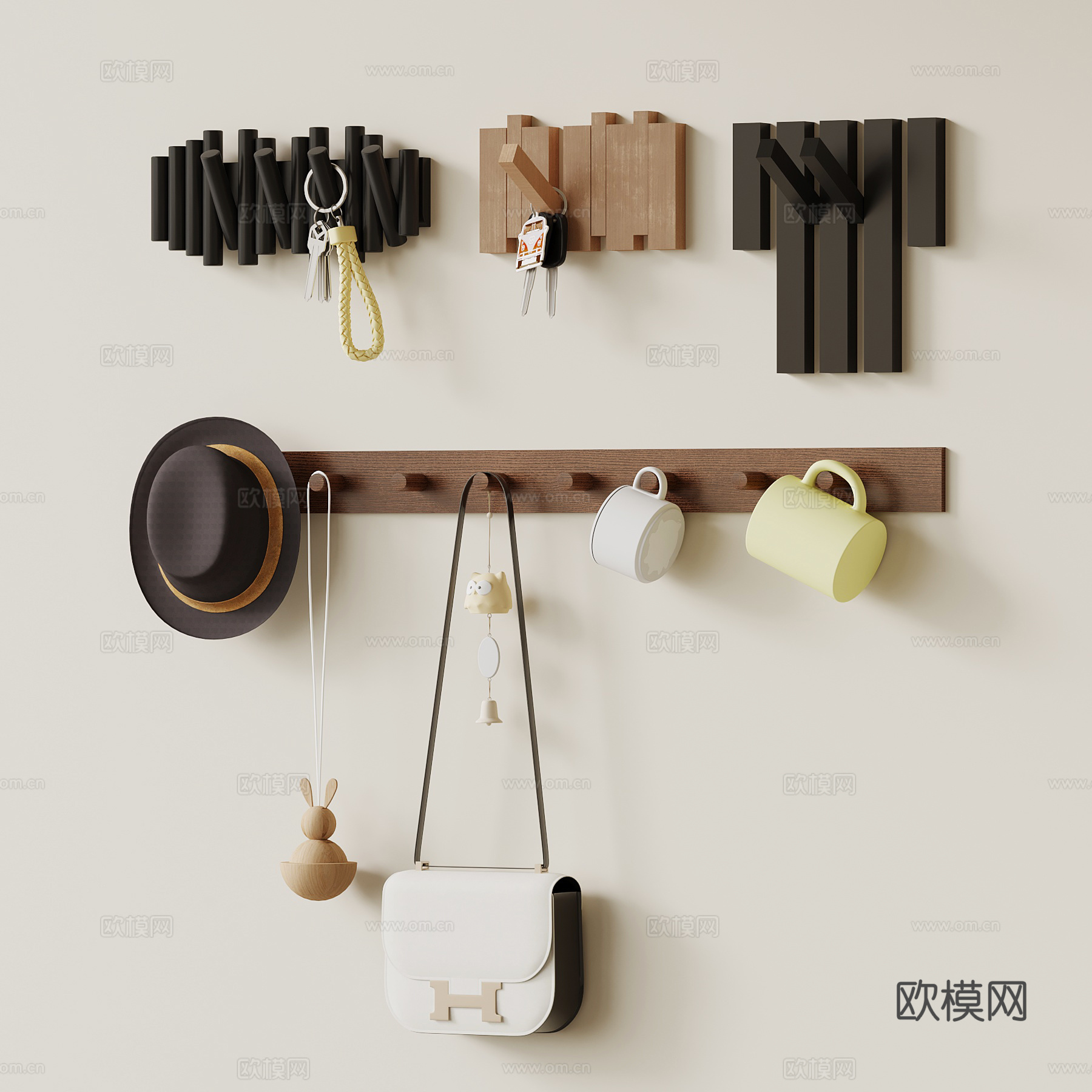 现代挂钩 挂衣板 墙饰su模型