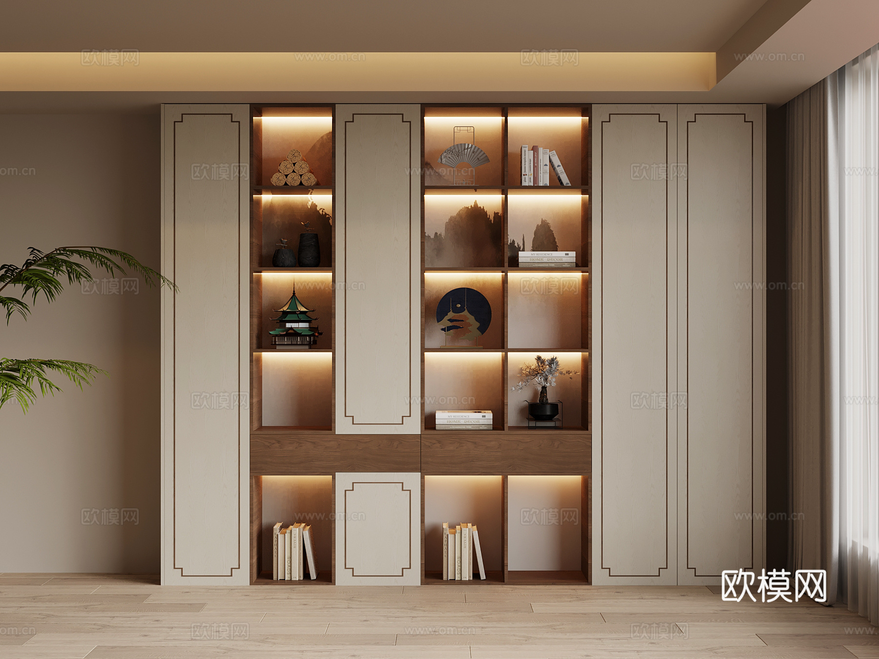 新中式书柜su模型