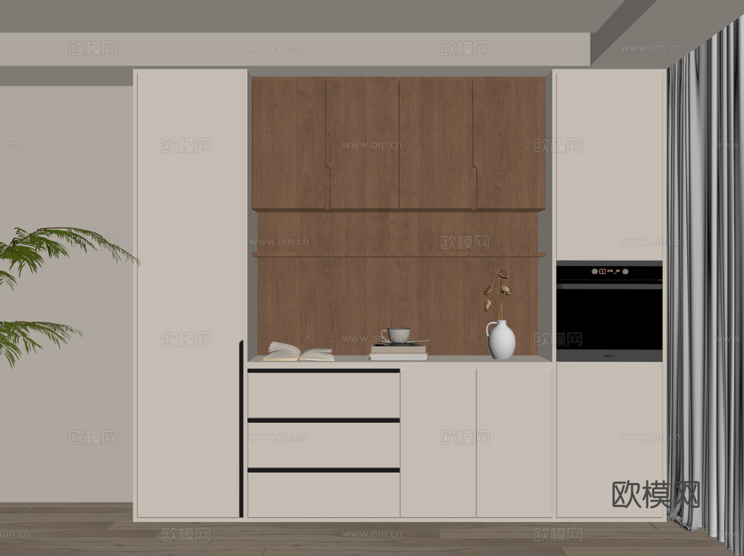 中古风酒柜 餐边柜su模型