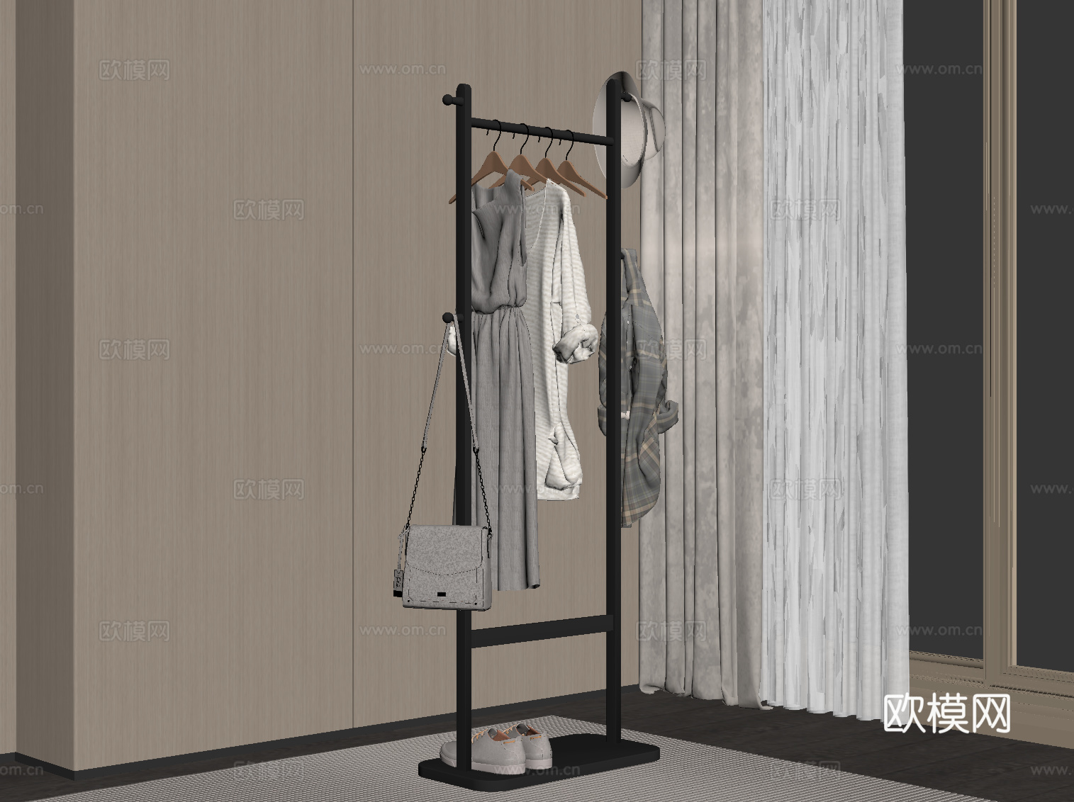 现代衣架 挂衣架 晾衣架su模型