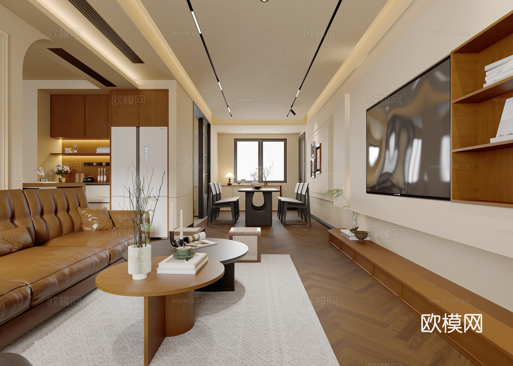 法式中古风客餐厅3d模型下载（渲染图2）