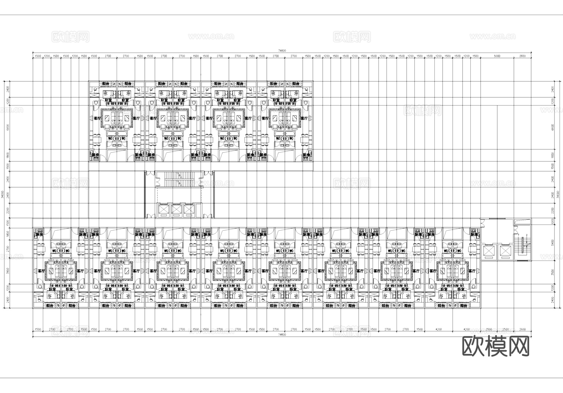 公寓户型图平面CAD施工图cad施工图