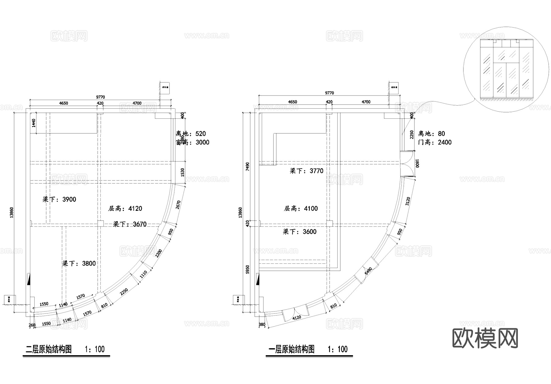 二层图书馆书店书吧室内工装平面图cad施工图