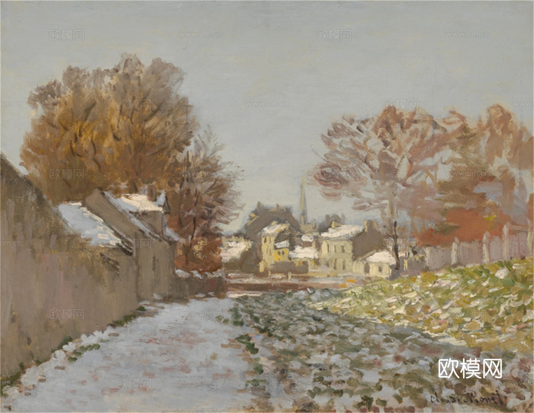 莫奈印象派绘画作品，世界经典名画85阿尔让特依的雪 美国纳尔