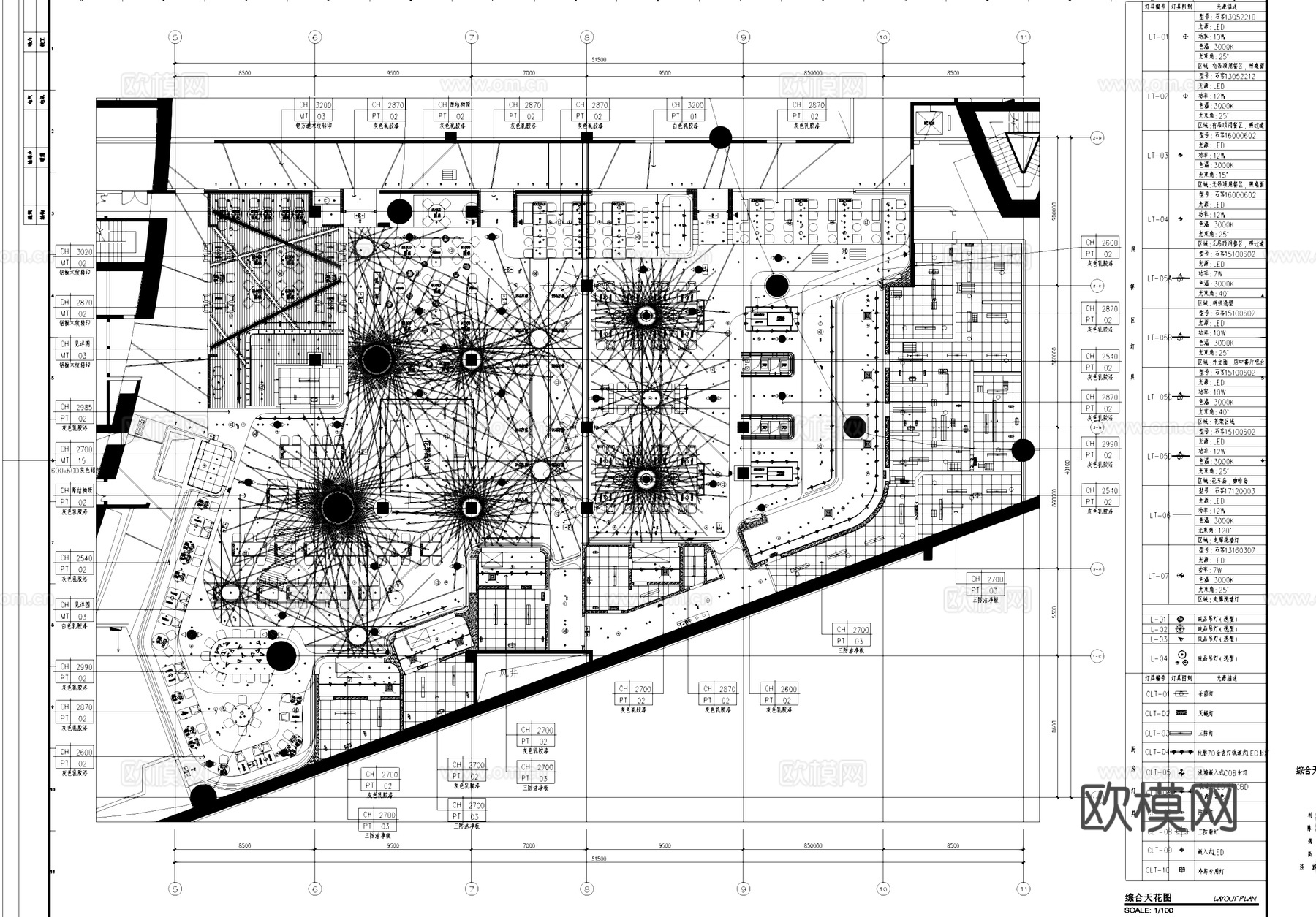 美食广场小吃城室内工装平面系统图CAD施工图cad施工图