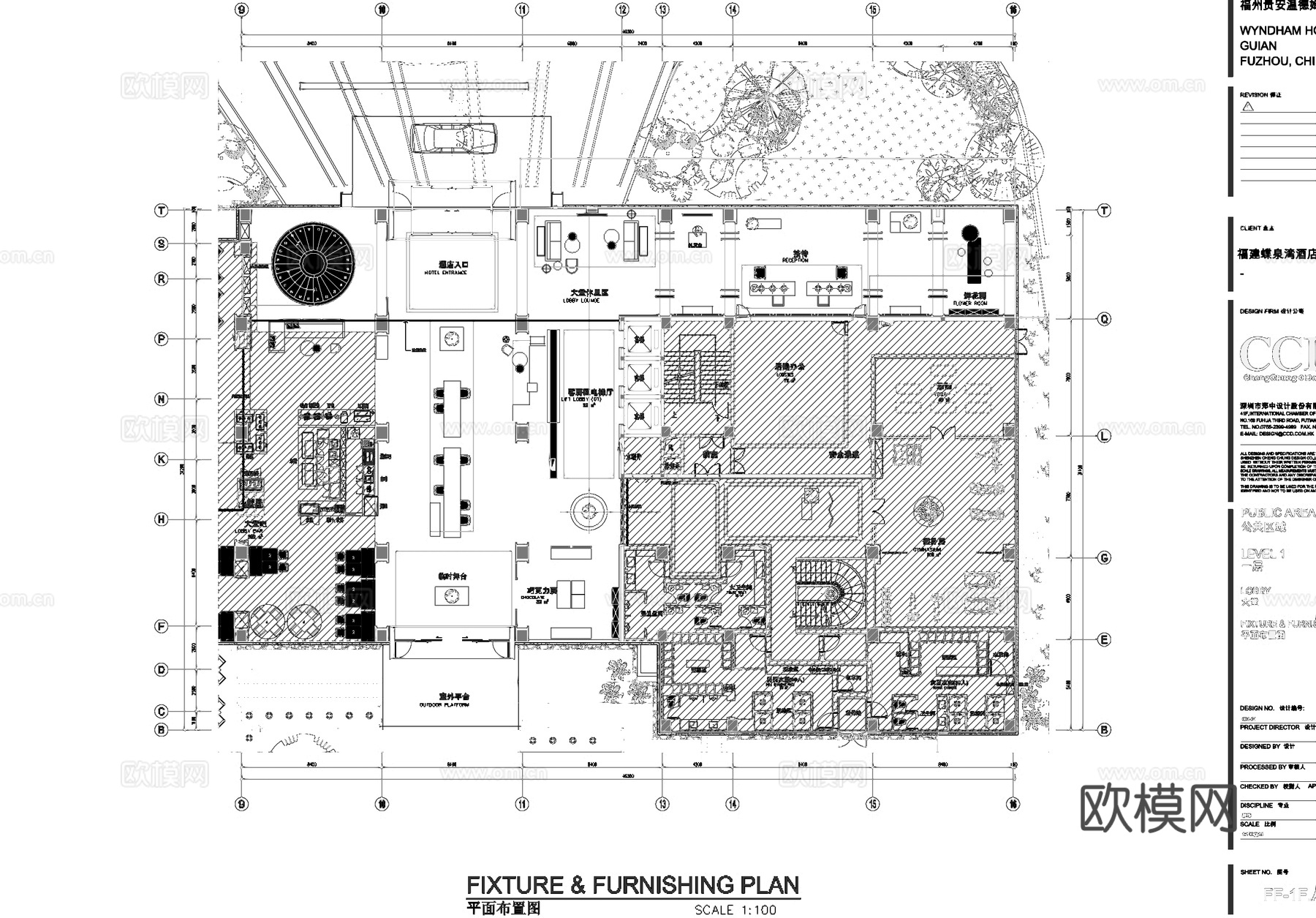 福州贵安温德姆酒店一层大堂公区室内工装CAD施工图