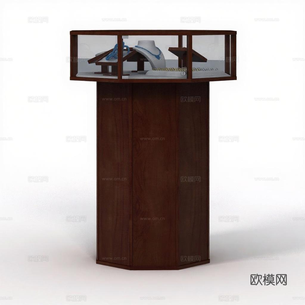 高端实木珠宝展示柜 现代简约商用八角陈列台 玻璃罩首饰展示架免费3d模型下载