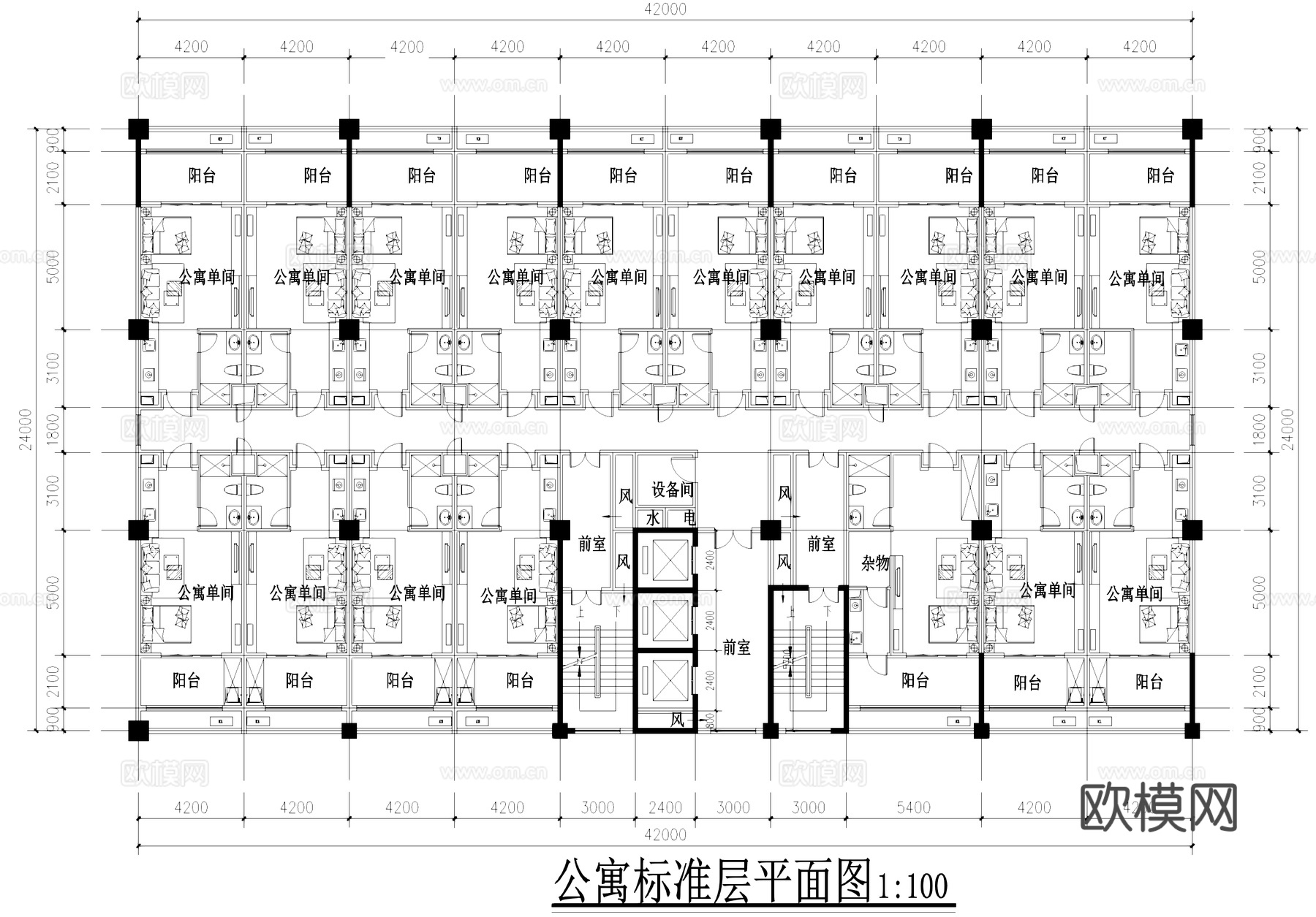 公寓户型图平面CAD施工图cad施工图