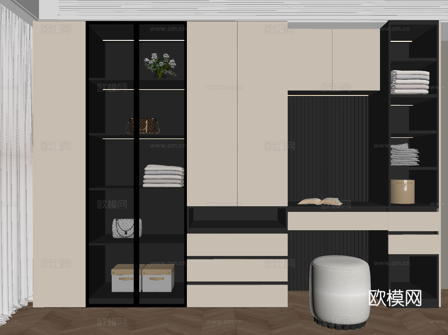 现代衣柜 书桌su模型