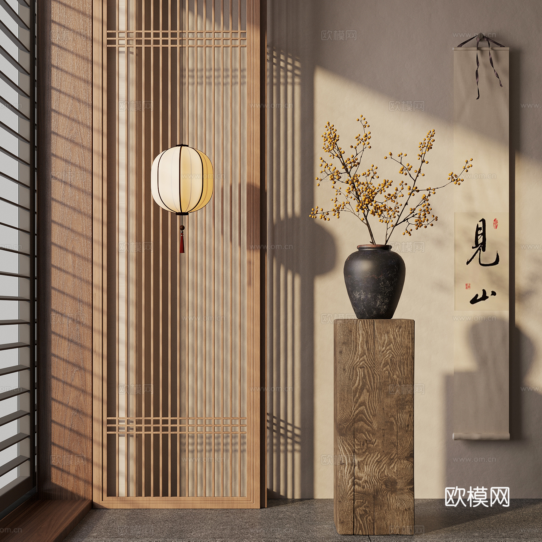 新中式花瓶 花卉 宋式花瓶 吊灯su模型