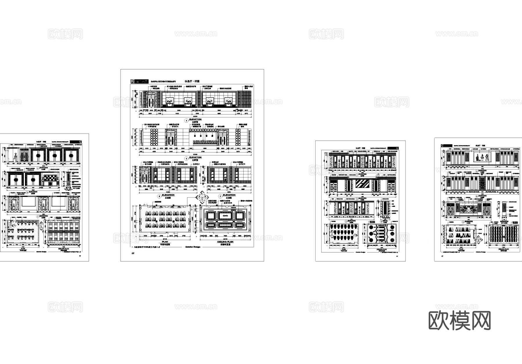 洗浴水疗会所休息厅室内装饰CAD施工图集cad施工图