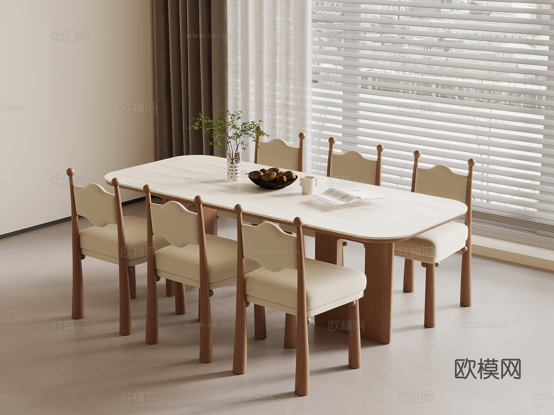 中古风餐桌椅su模型