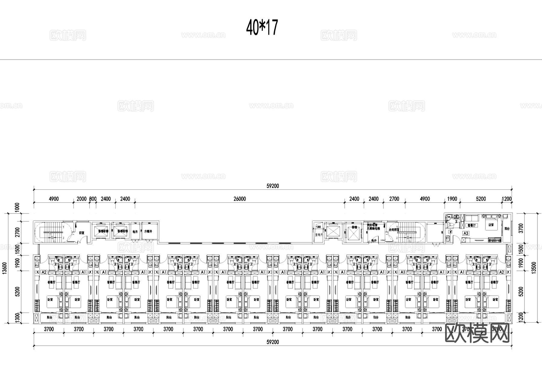 公寓户型图平面CAD施工图cad施工图