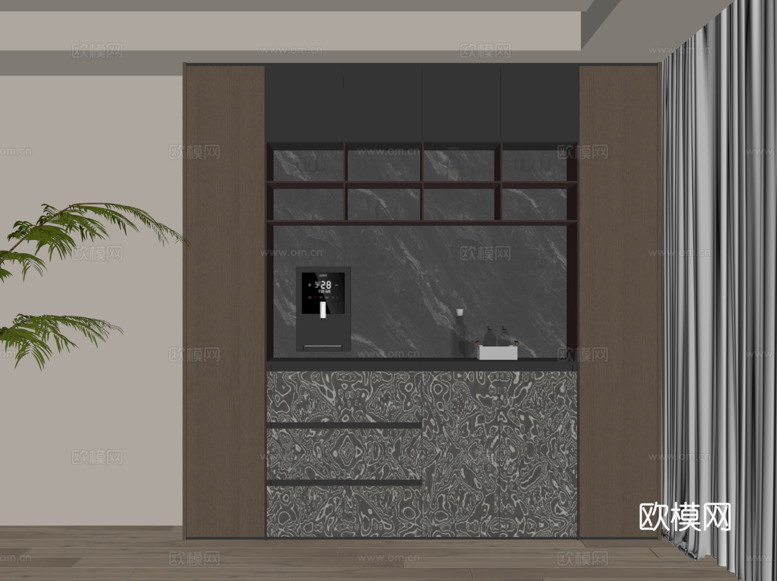 现代简约酒柜 餐边柜su模型