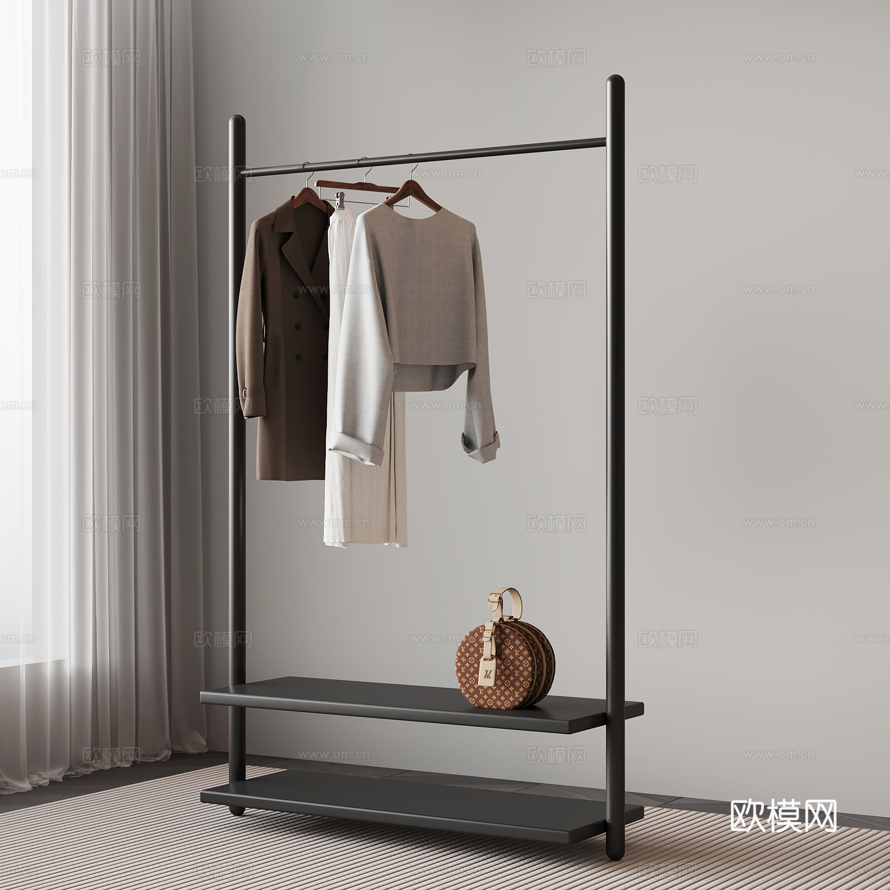 现代落地衣架 衣服架su模型