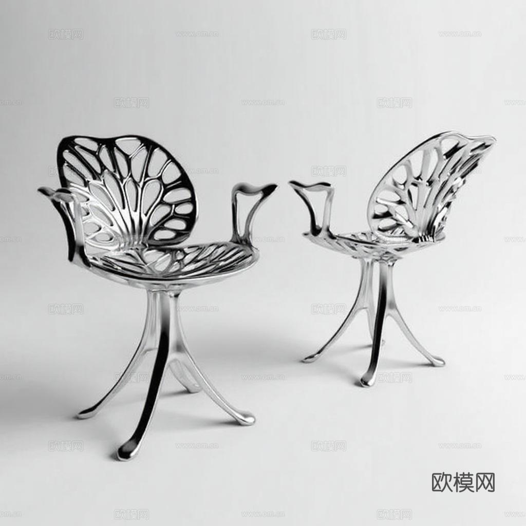 金属镂空未来感三脚椅设计 镜面质感家具3D模型 极简艺术家具产品展示图免费3d模型下载