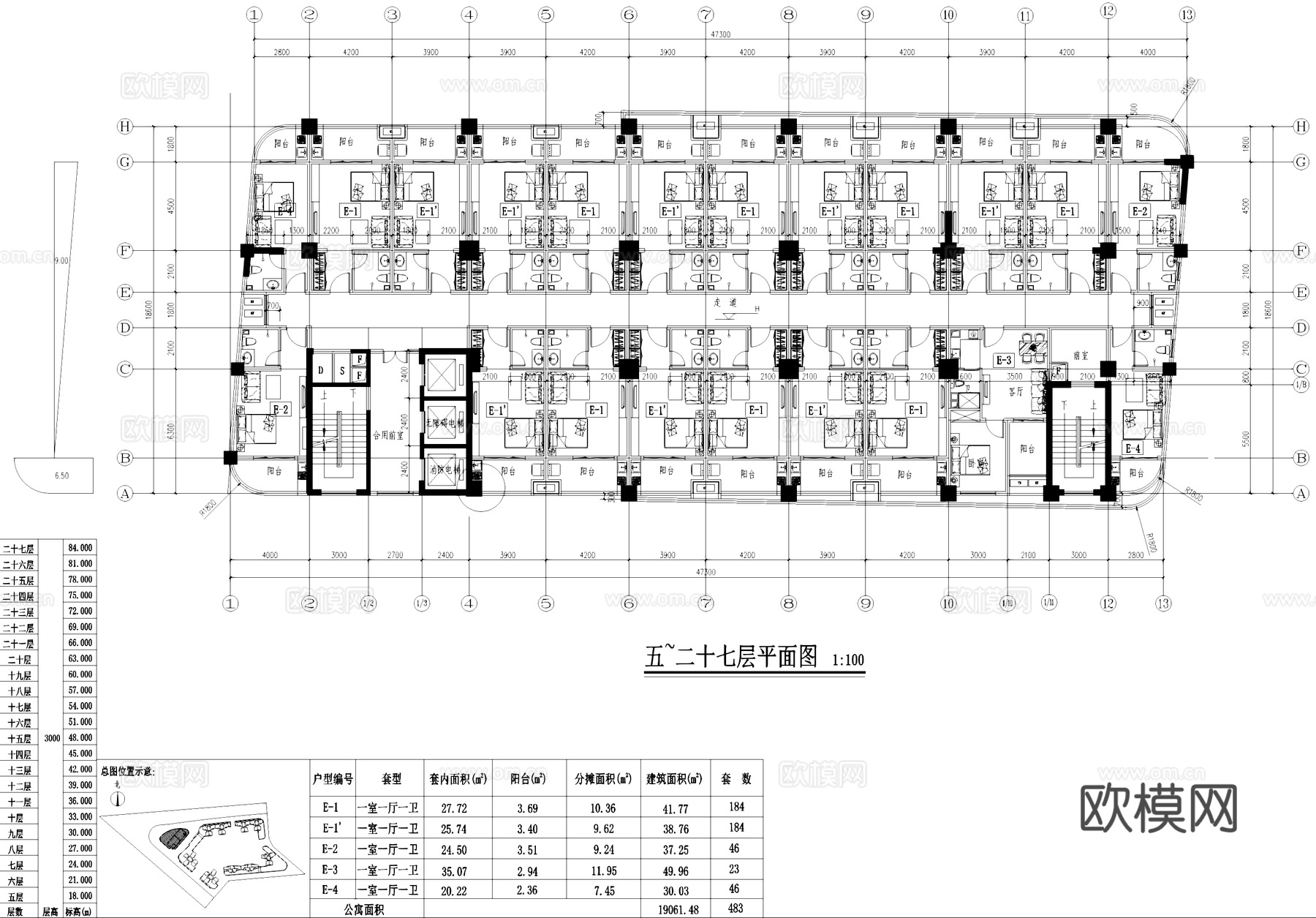 公寓户型图平面CAD施工图cad施工图