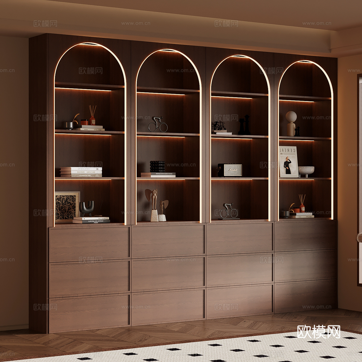 中古风书柜su模型