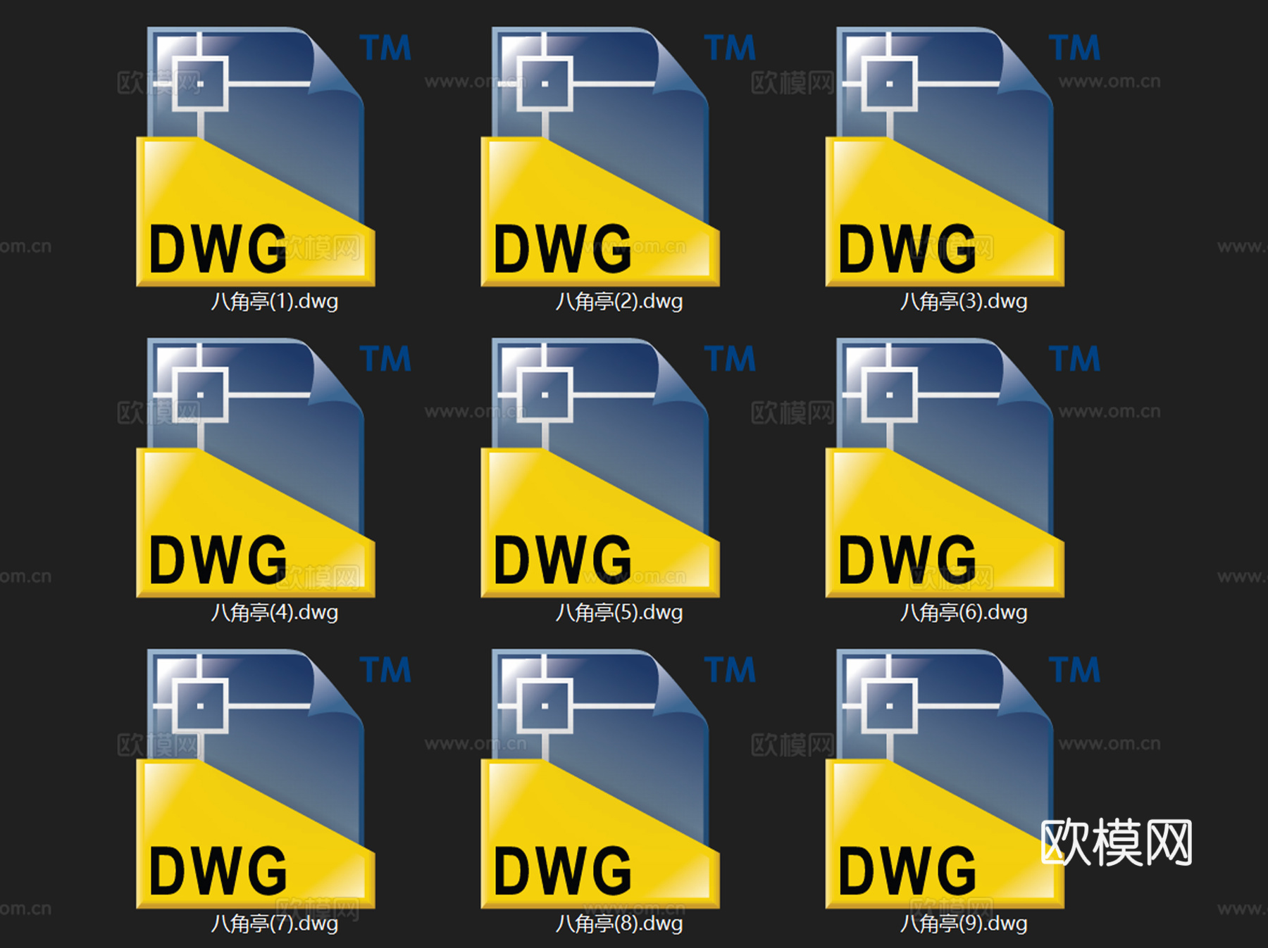 八角休闲景观亭CAD施工图详图集 9套cad施工图