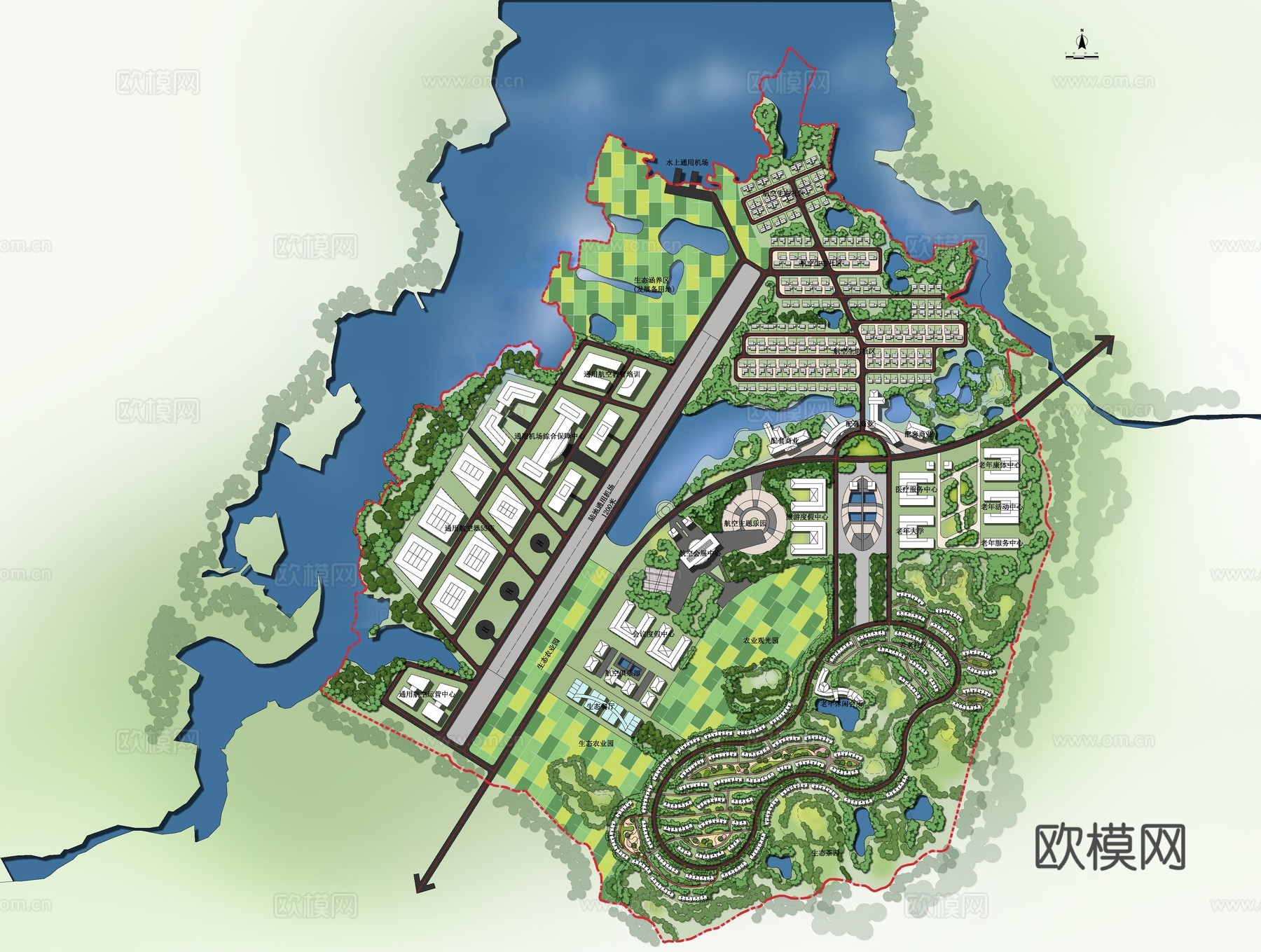 航空园区机场农业生态观光园会展中心老年休闲会所规划总平面cad施工图cad施工图