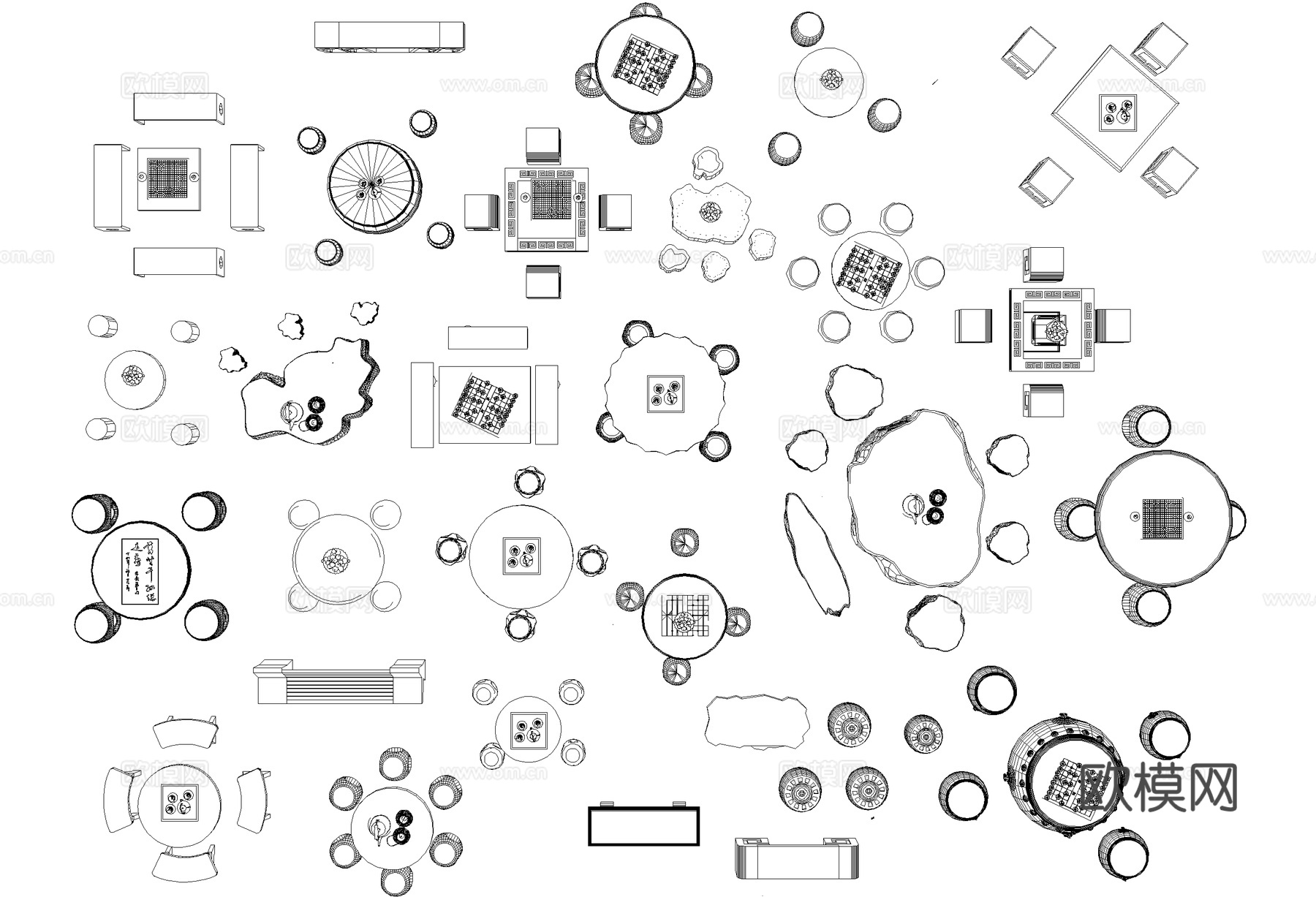 中式户外石桌椅棋桌茶桌茶台CAD图块图库cad施工图