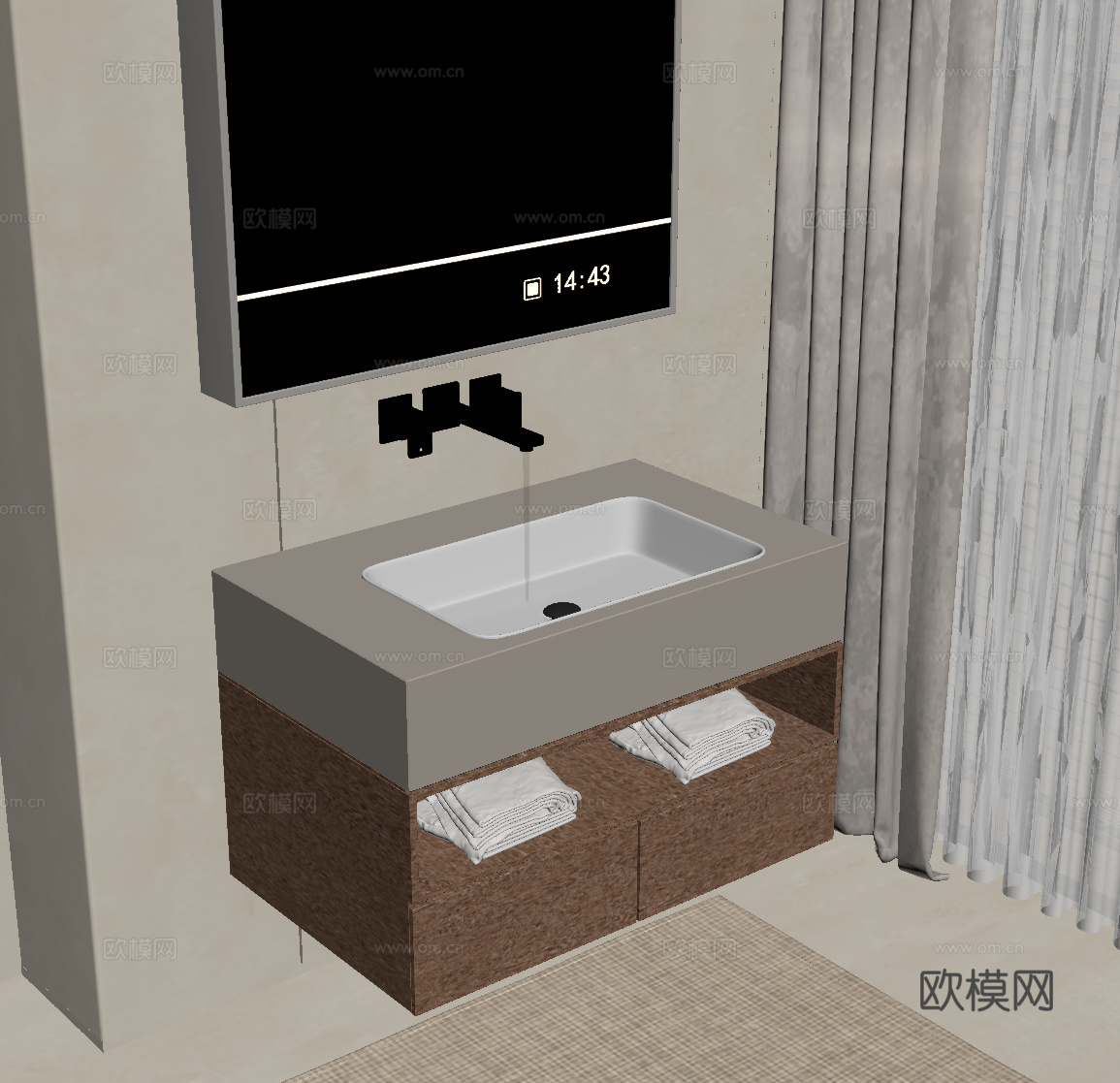 中古风浴室柜 洗手台su模型