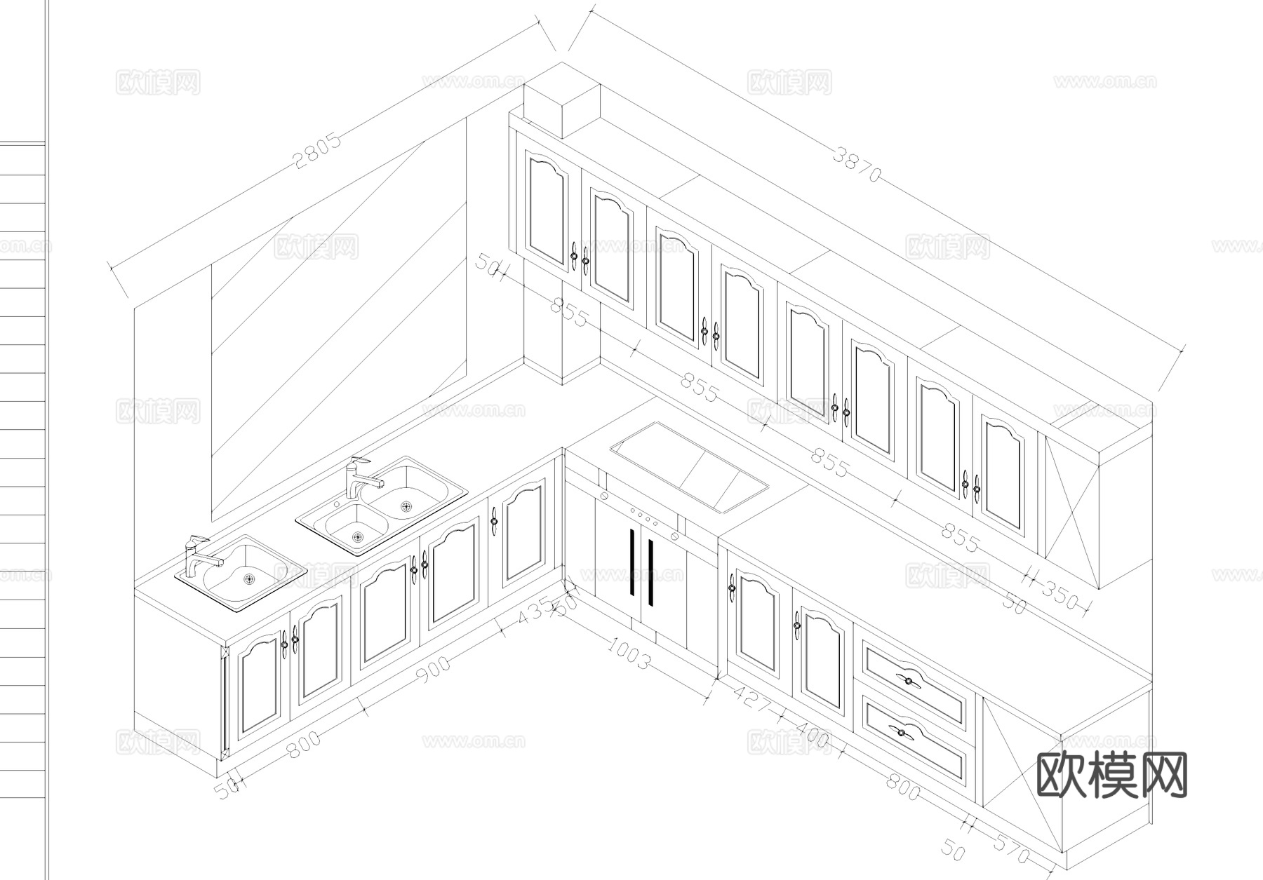 厨房设施设备厨柜燃气灶油烟机三维立体CAD图块图库cad施工图