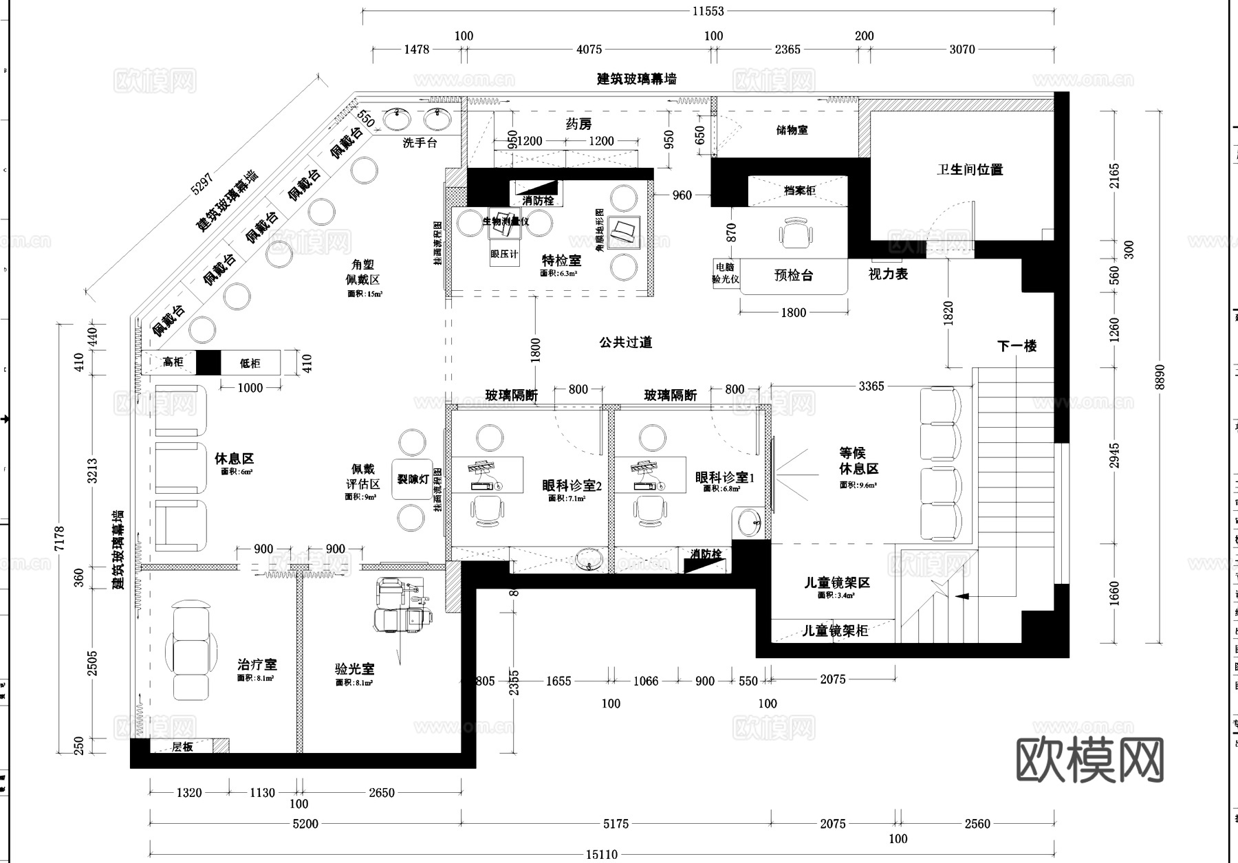 眼视光中心眼科诊所室内工装平面图CAD施工图cad施工图