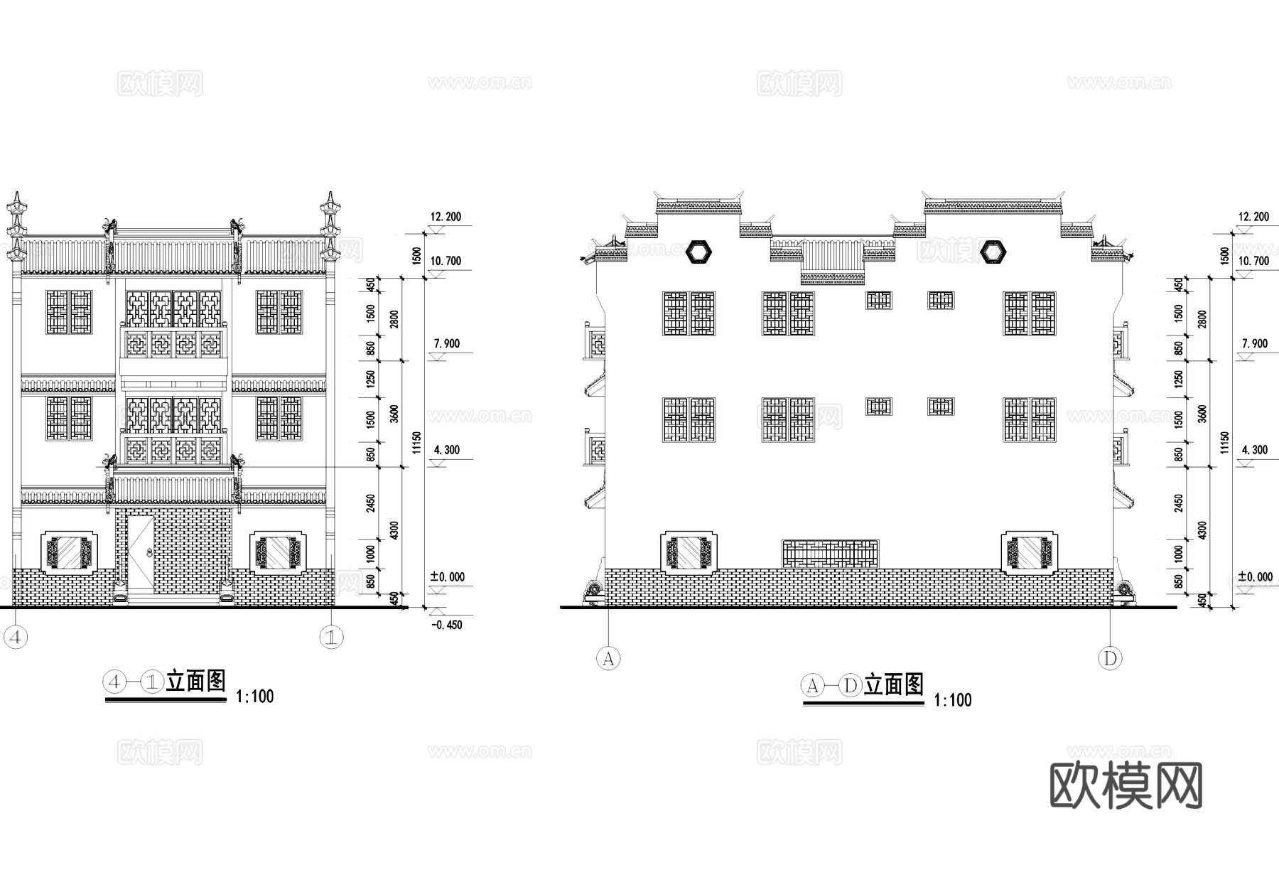 徽派三层别墅建筑CAD施工图cad施工图