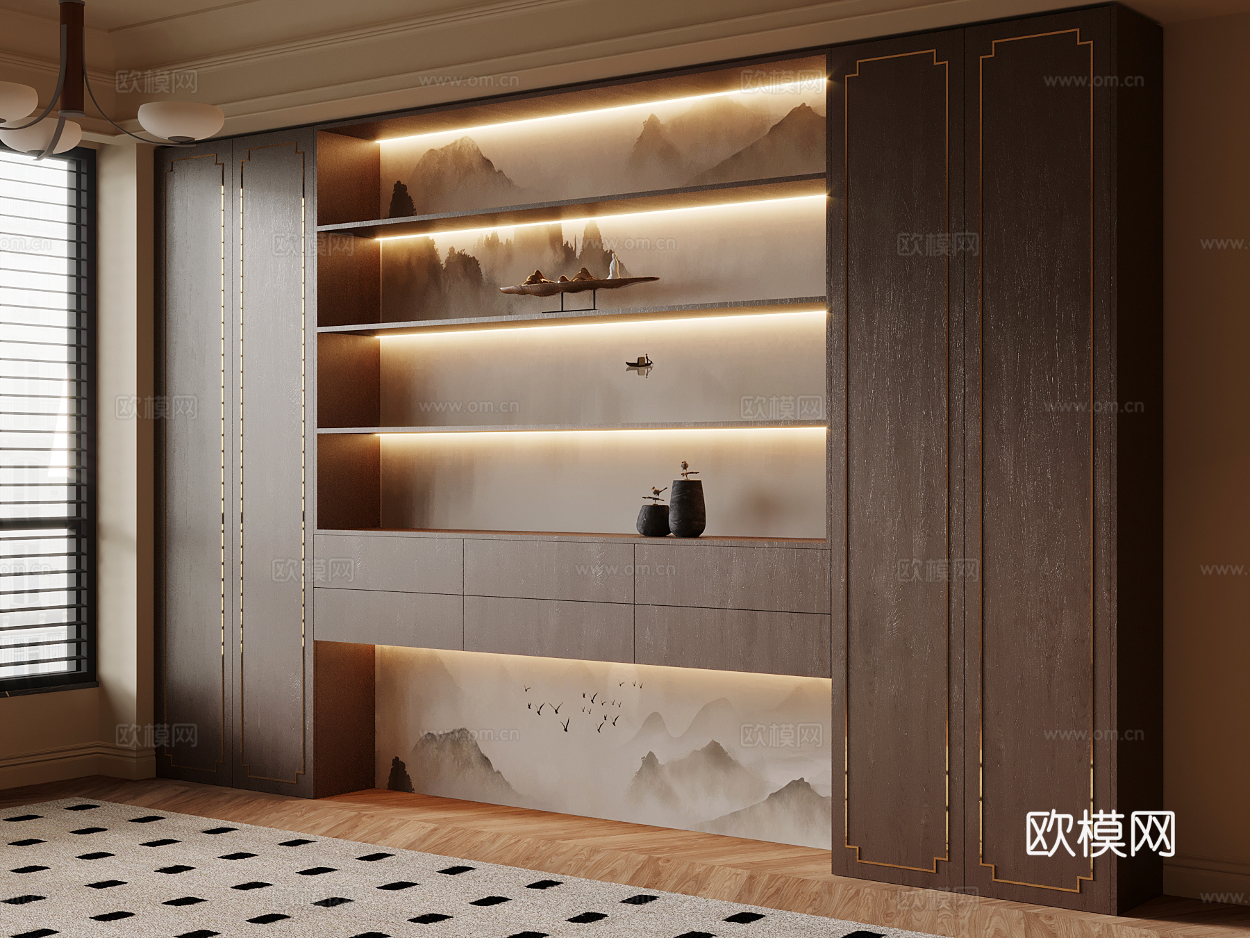 新中式书柜su模型