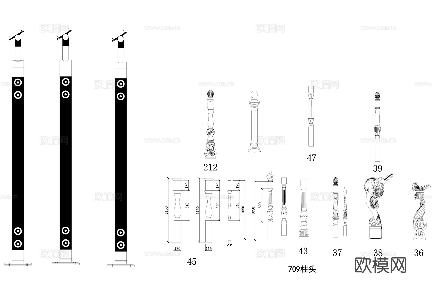 栏杆柱子柱头图块图库cad施工图