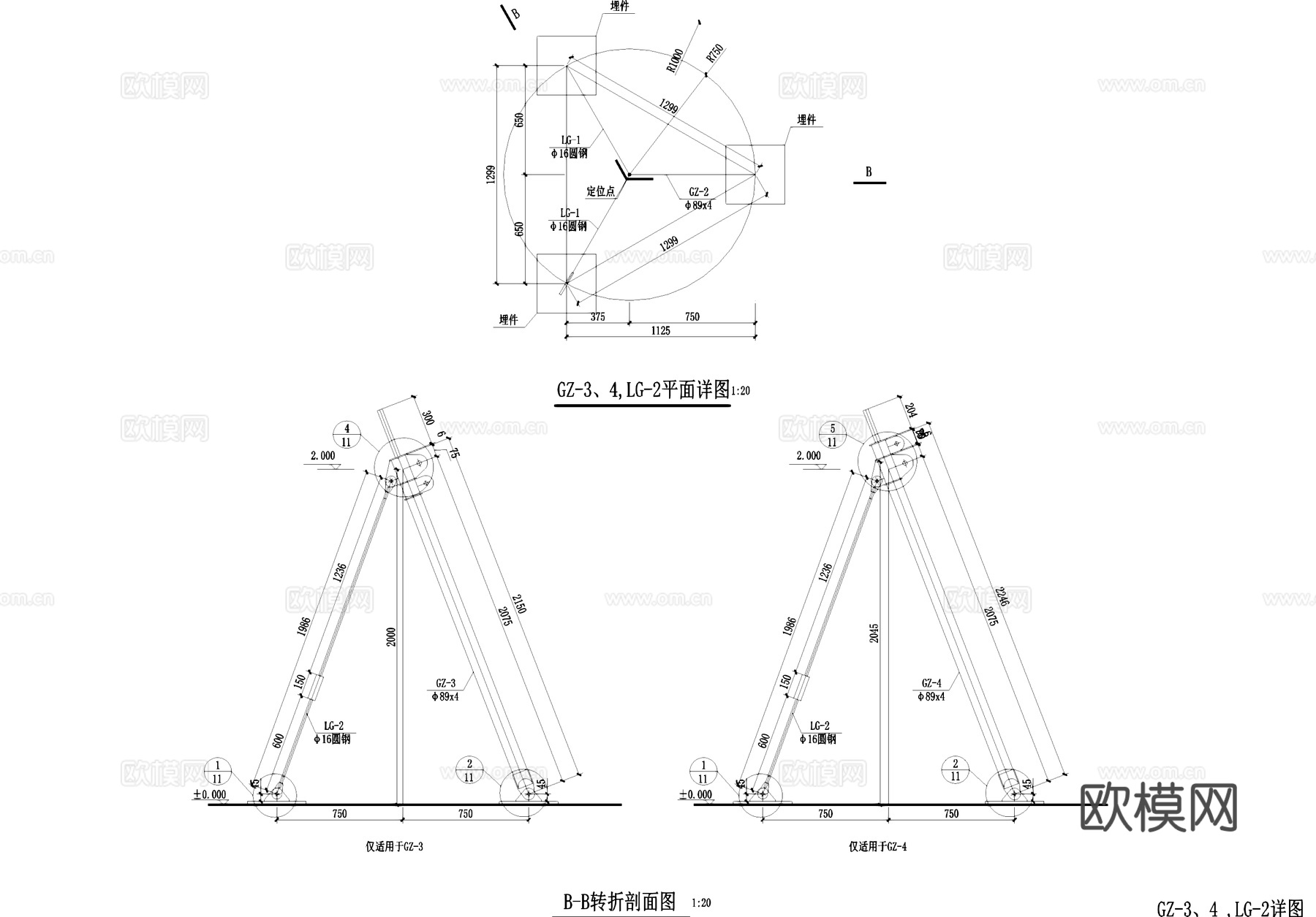 张拉膜亭建筑结构CAD施工图cad施工图