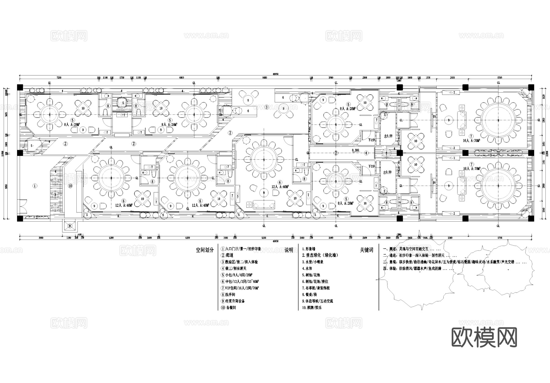 餐厅饭店包间包厢室内工装平面图cad施工图