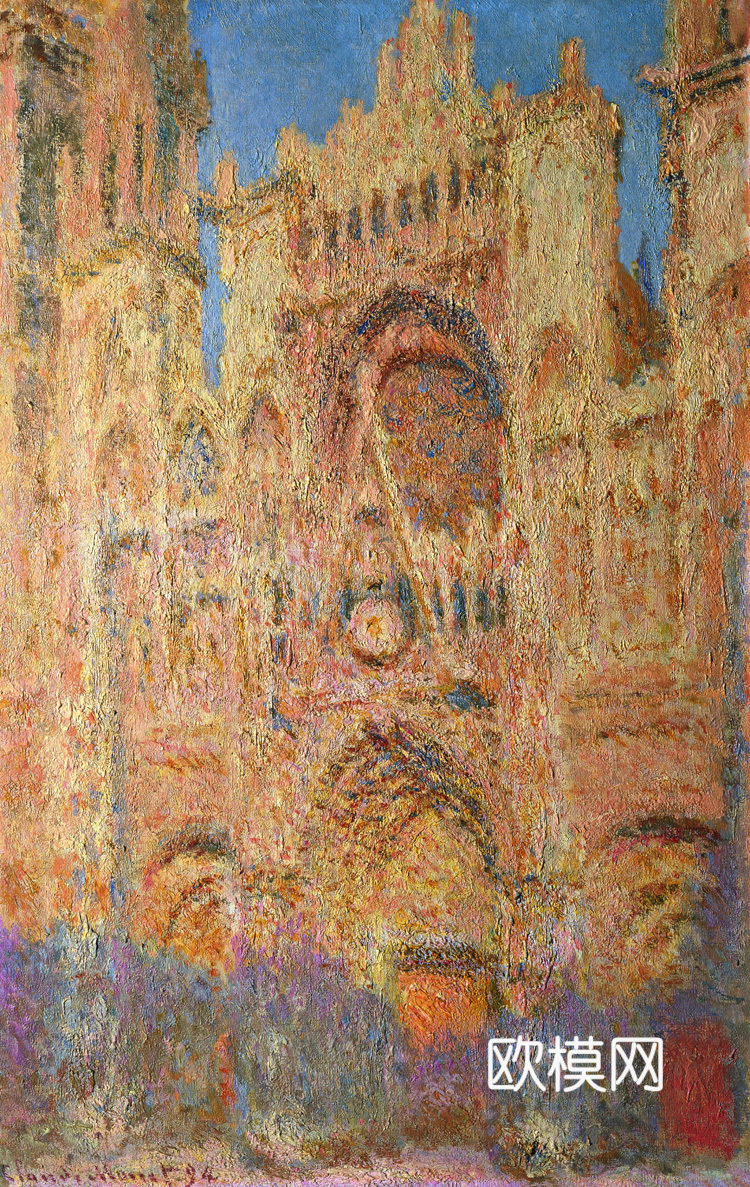 莫奈印象派绘画作品，世界经典名画34鲁昂大教堂，正午