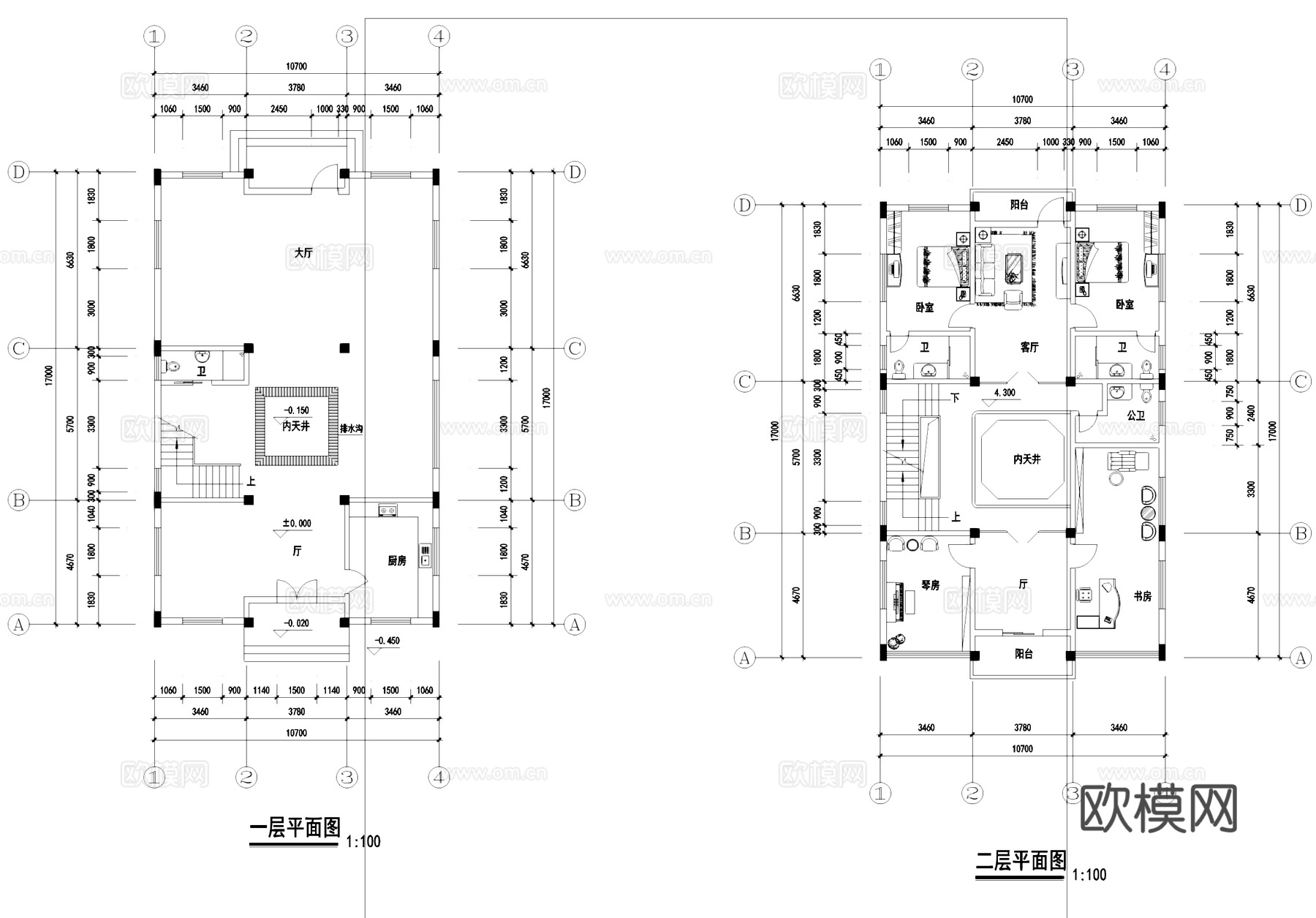 徽派三层别墅建筑CAD施工图cad施工图