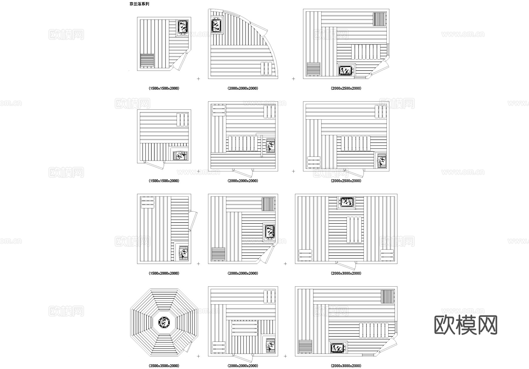 各规格桑拿房平面布局设备CAD图块图库cad施工图