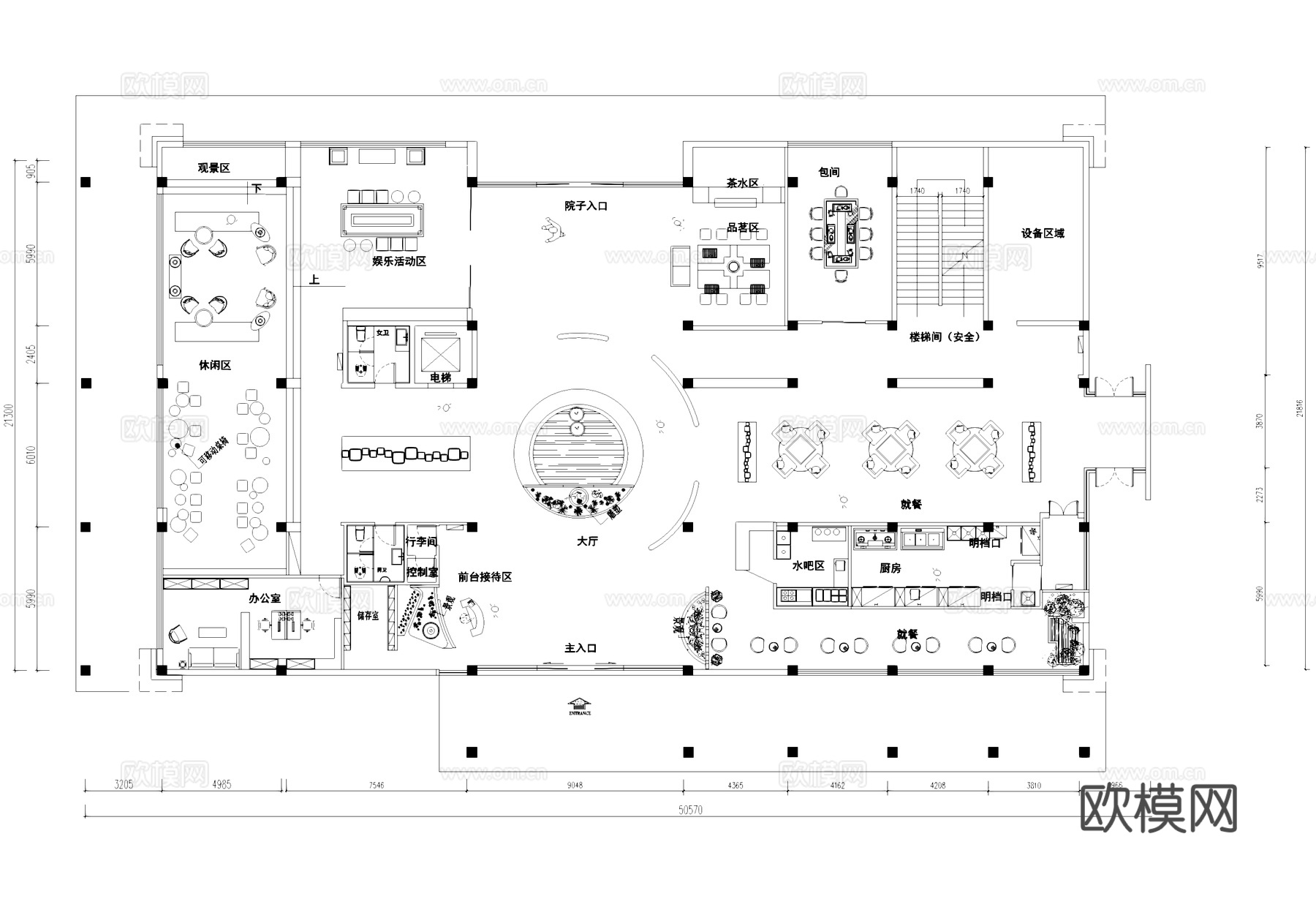 民宿大堂大厅公区室内工装平面系统图CAD施工图cad施工图