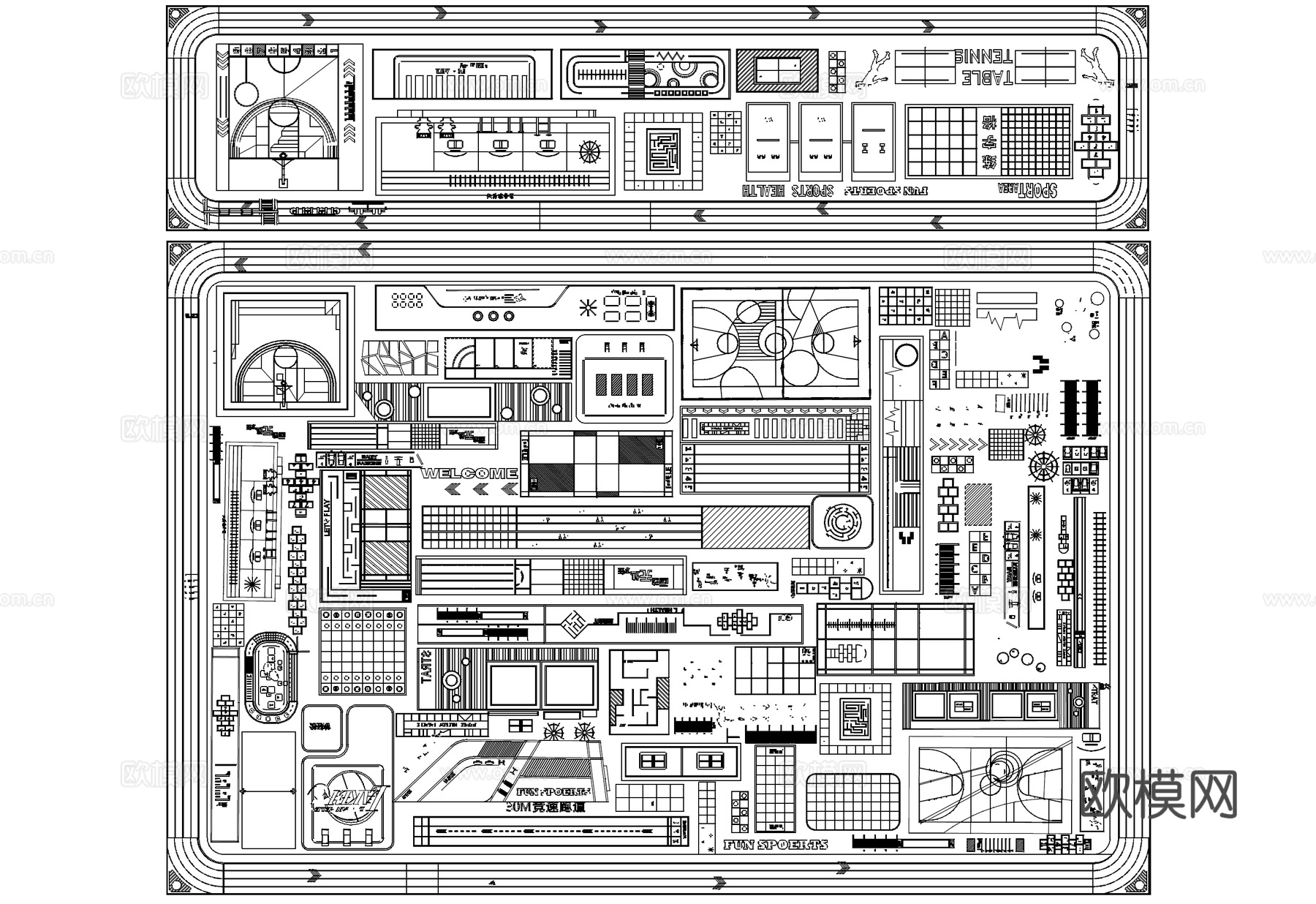 健身运动场地消防登高面跑道铺装地面图案CAD图块图库cad施工图