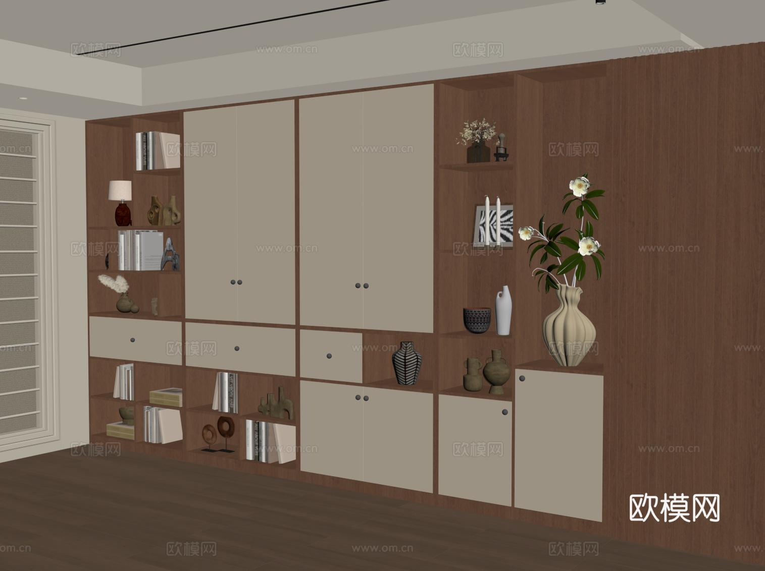 中古风书柜 边柜 储物柜su模型