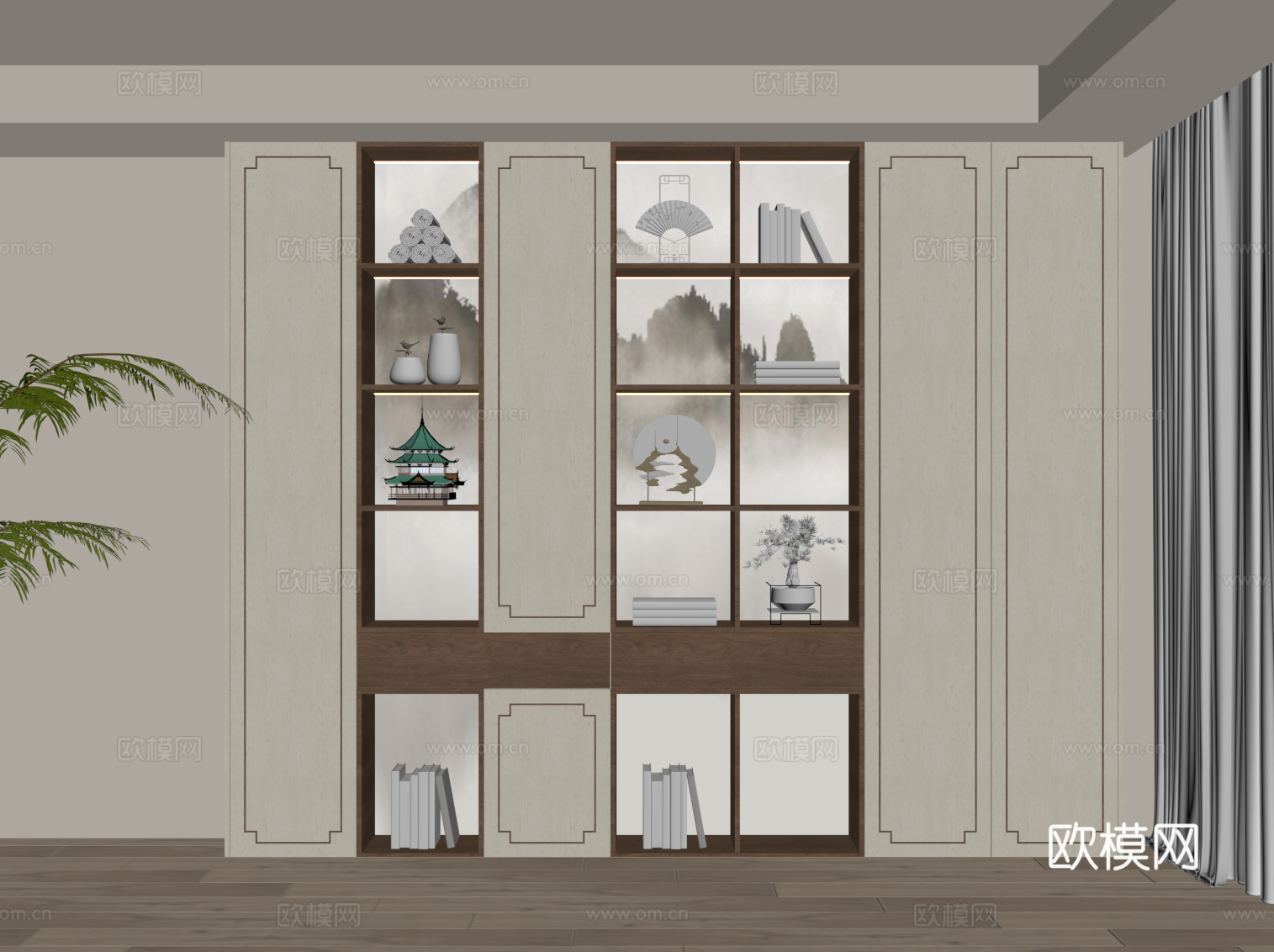 新中式书柜su模型