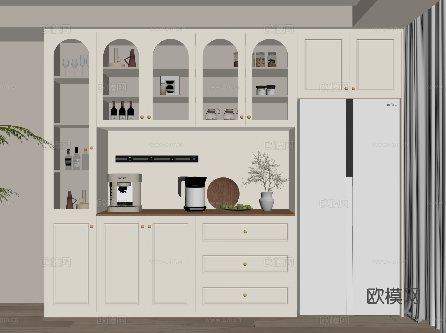 法式奶油风酒柜 餐边柜su模型