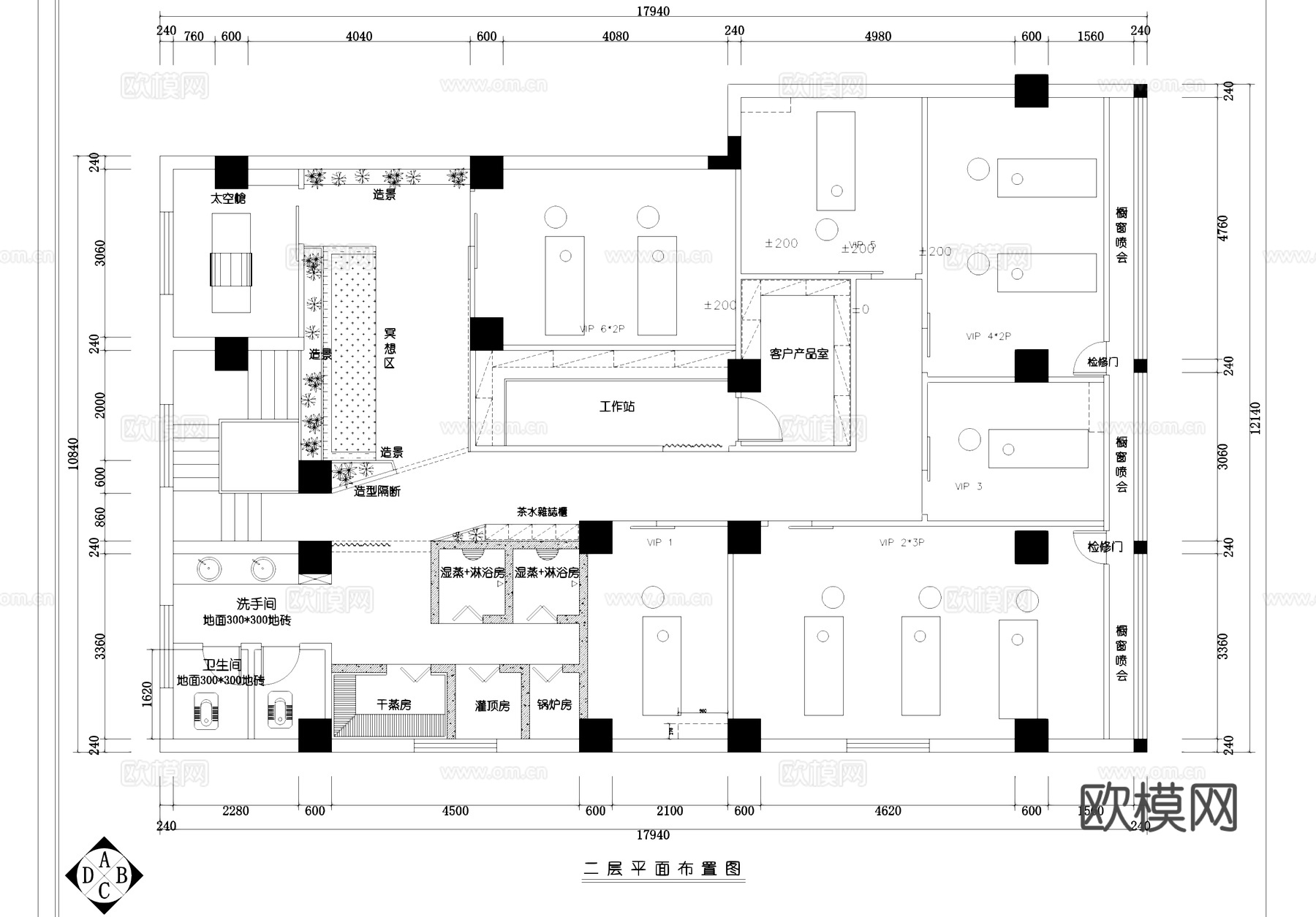 佐登妮丝美容SPA生活馆室内工装CAD施工图cad施工图