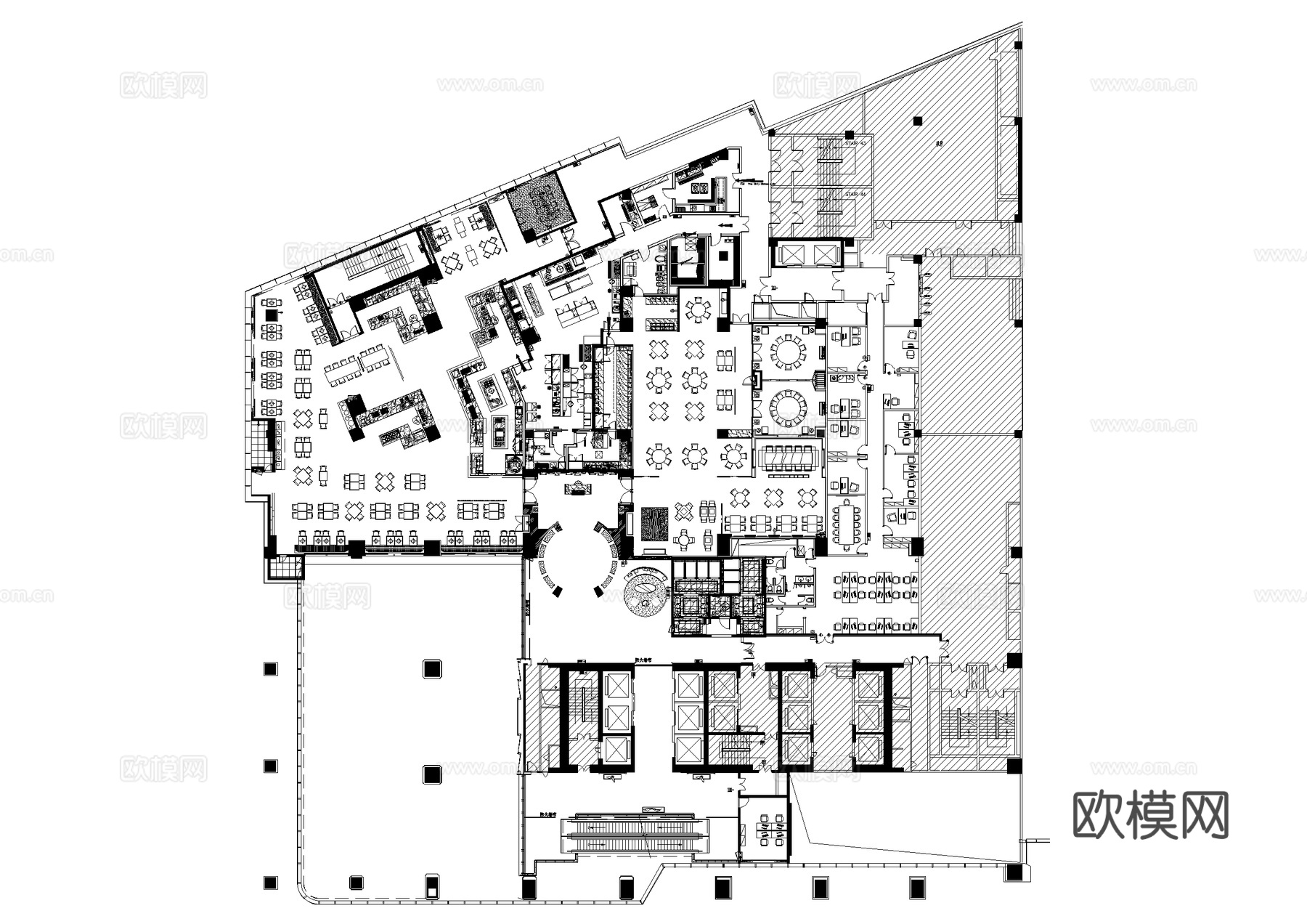 酒店首层大堂餐厅室内工装平面图库CAD施工图集cad施工图