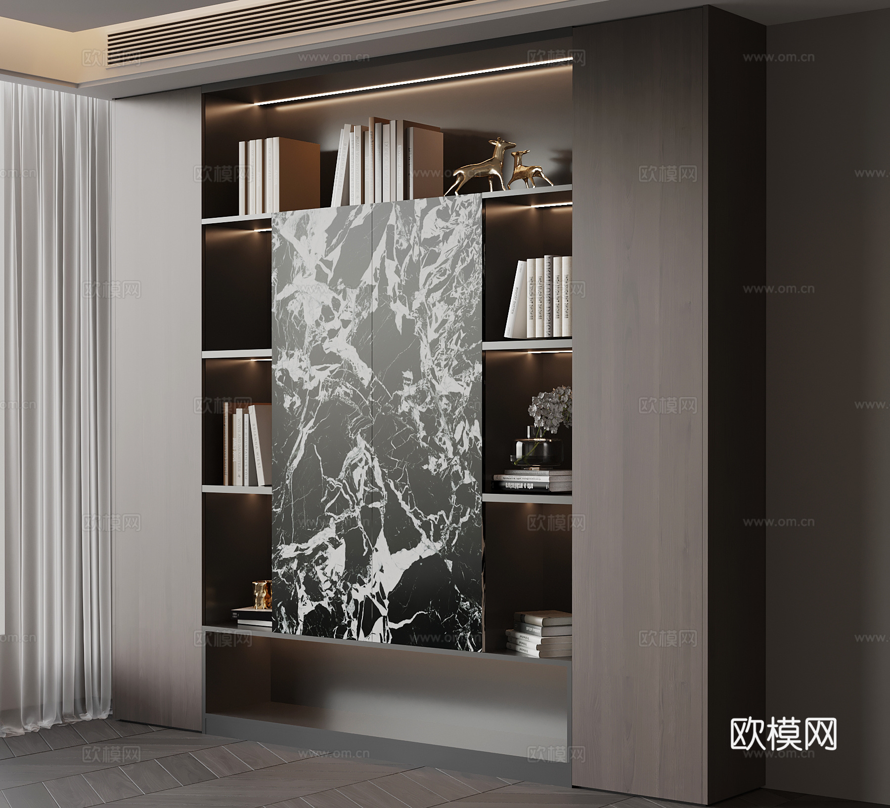 现代意式书柜 置物柜su模型