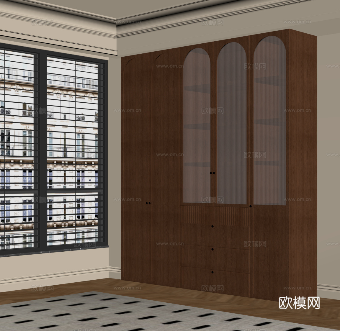 中古风书柜su模型