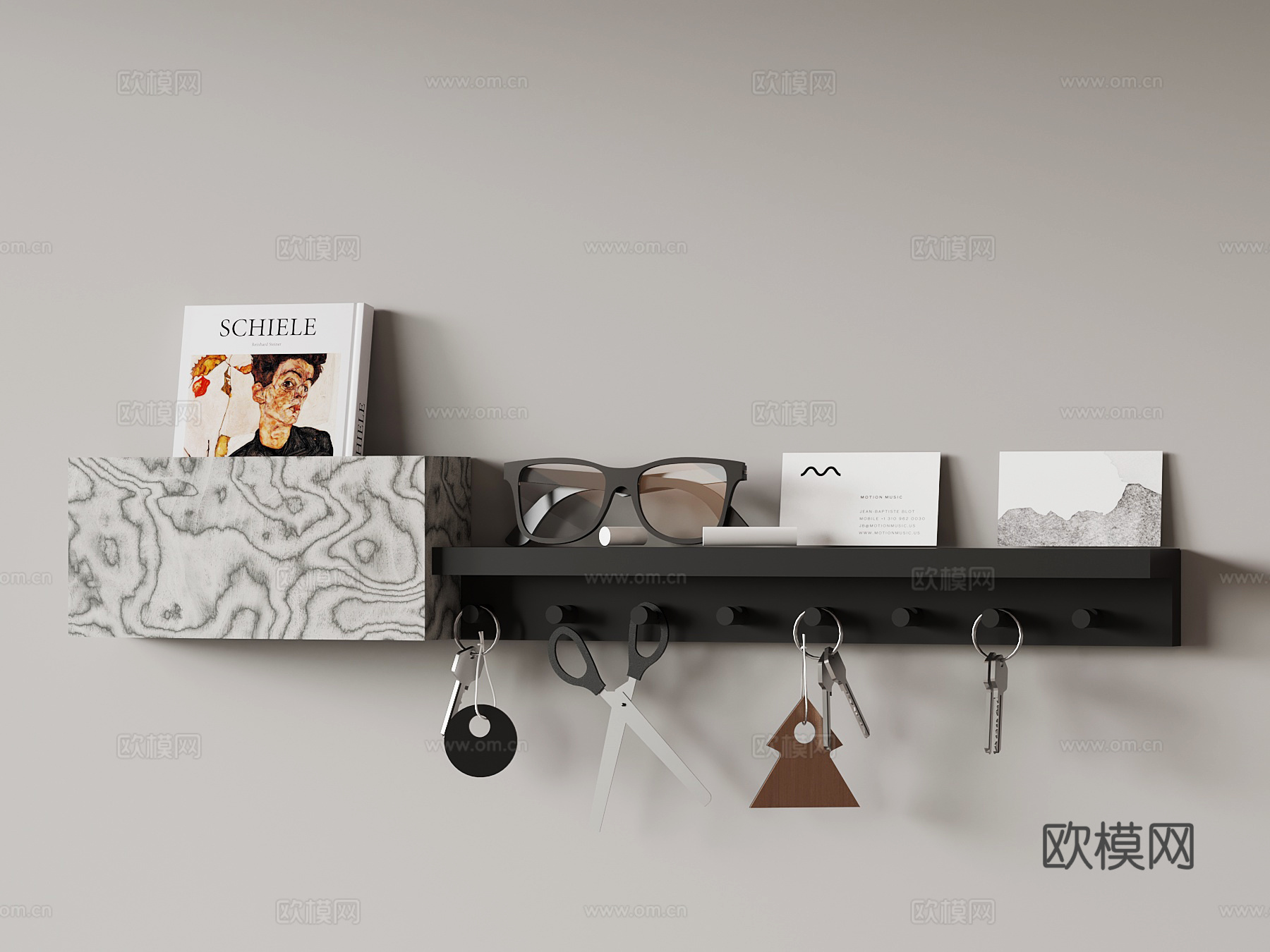 现代挂钩 挂衣板 墙饰su模型