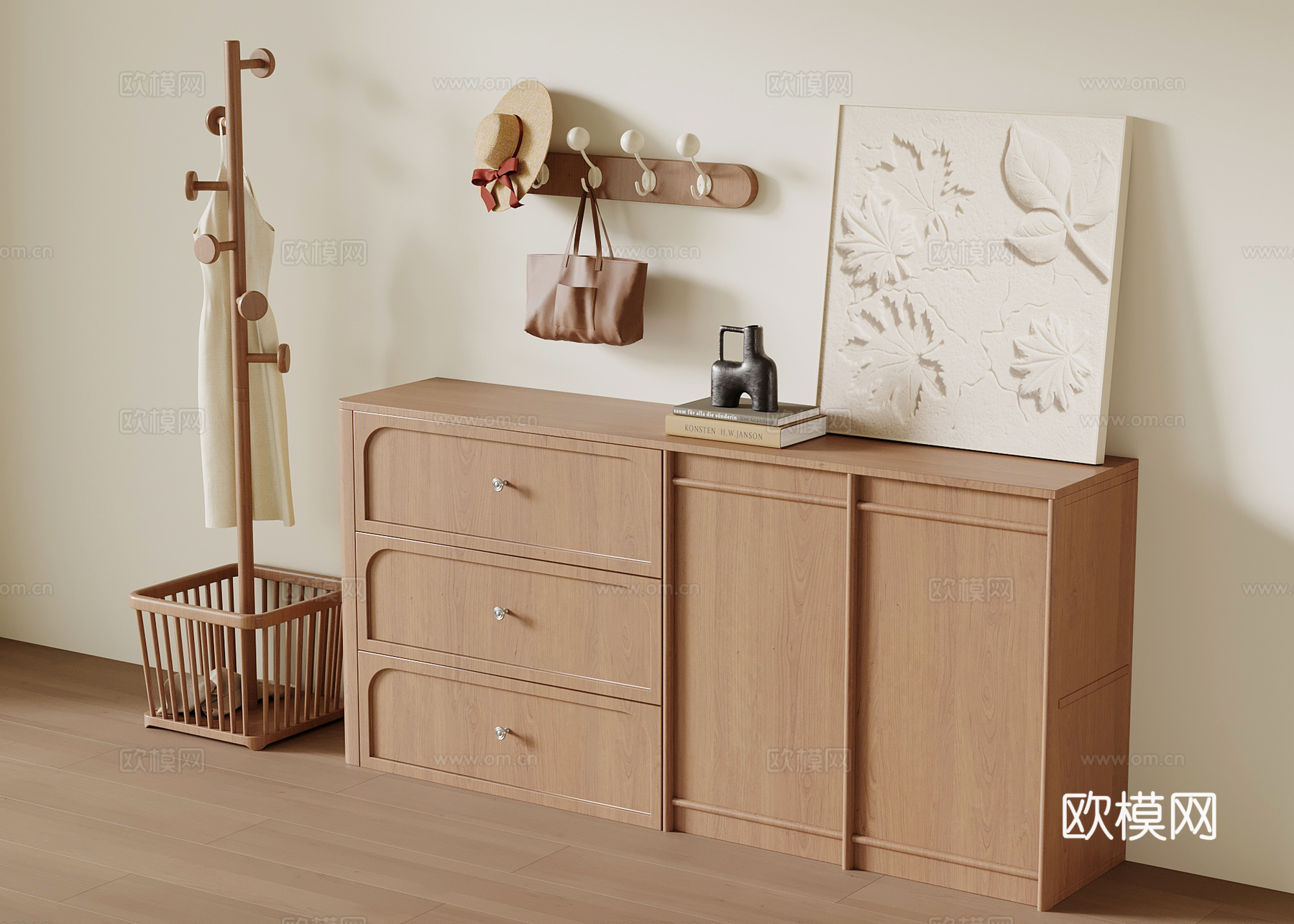 侘寂中古玄关 玄关柜 挂衣架 挂钩su模型